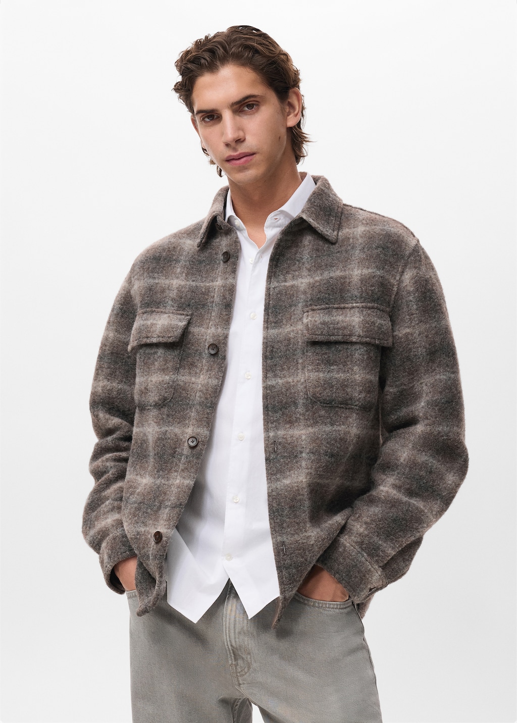 Check wool-blend overshirt