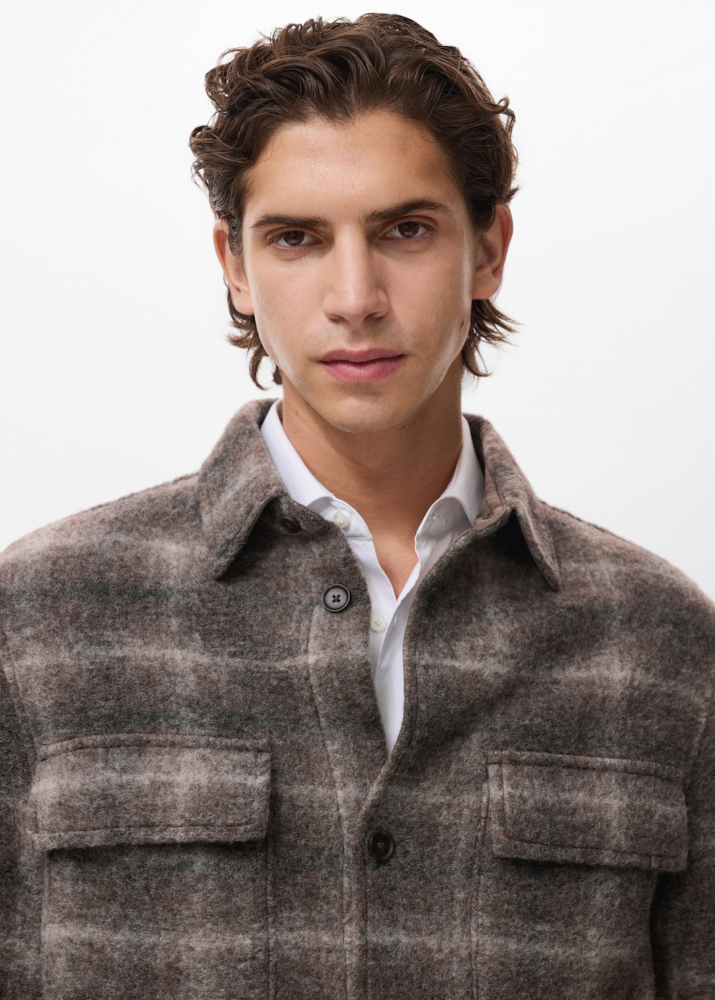 Check wool-blend overshirt