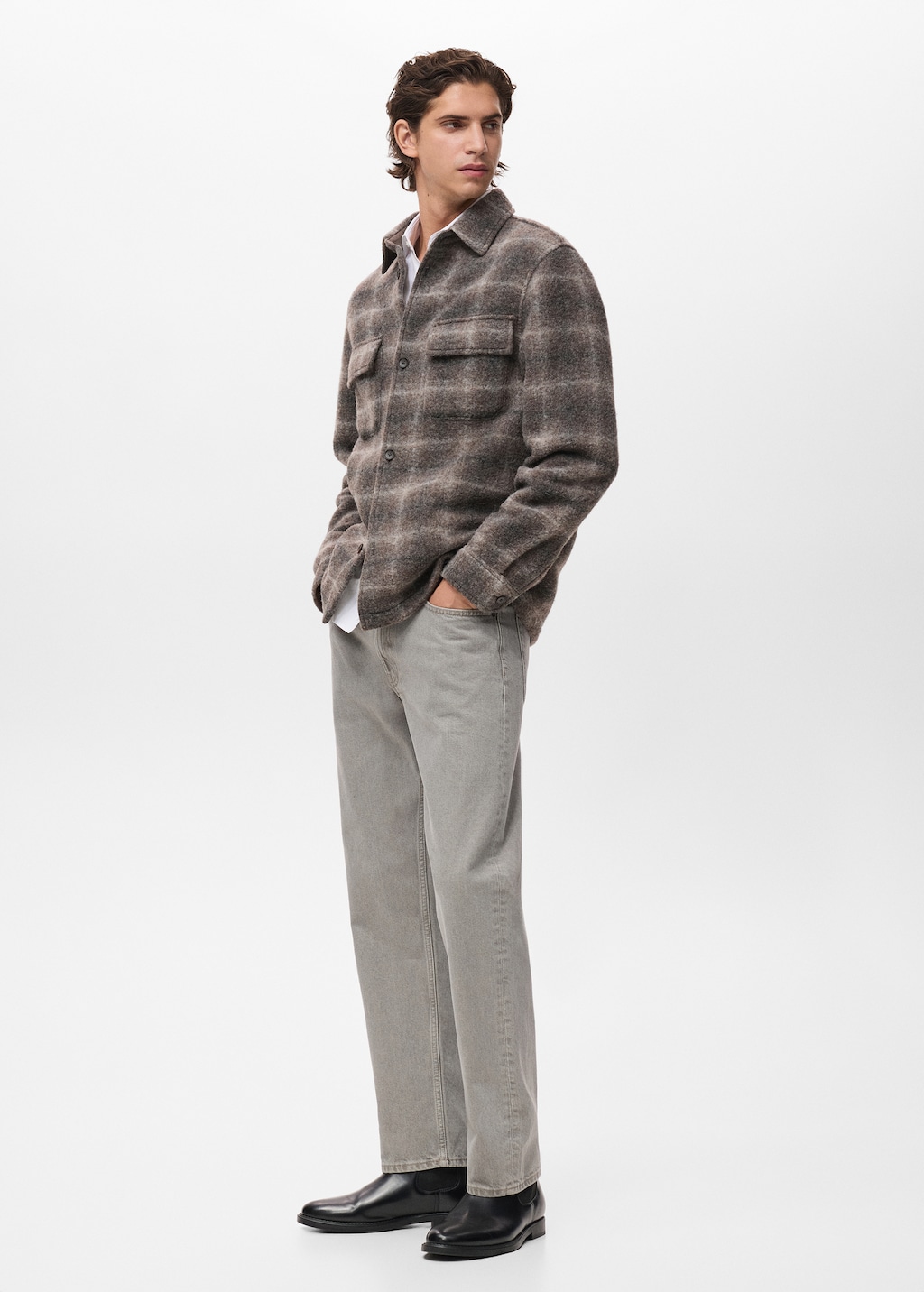 Check wool-blend overshirt