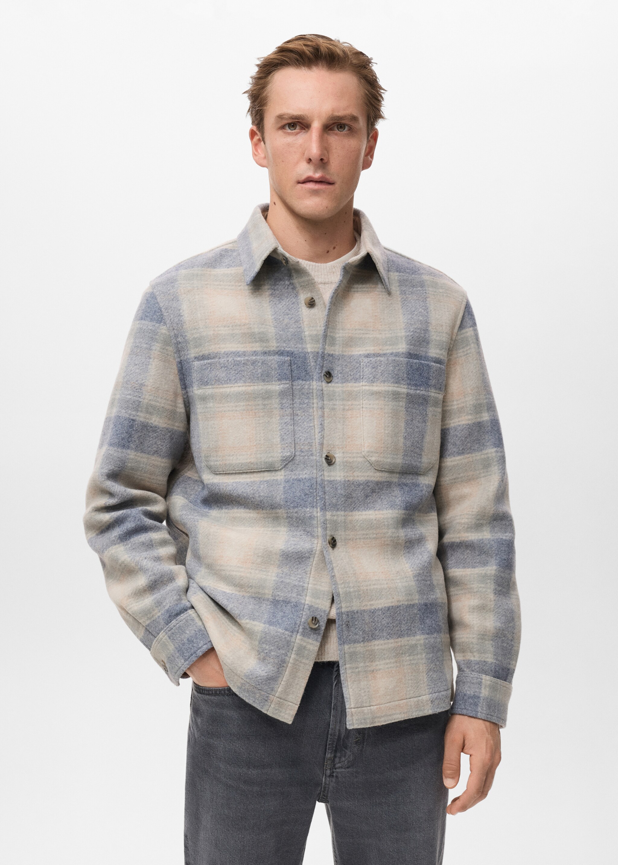 Checkered Flannel Jacket - Plano médio, Azul-celeste. Ref: 17007894-00.