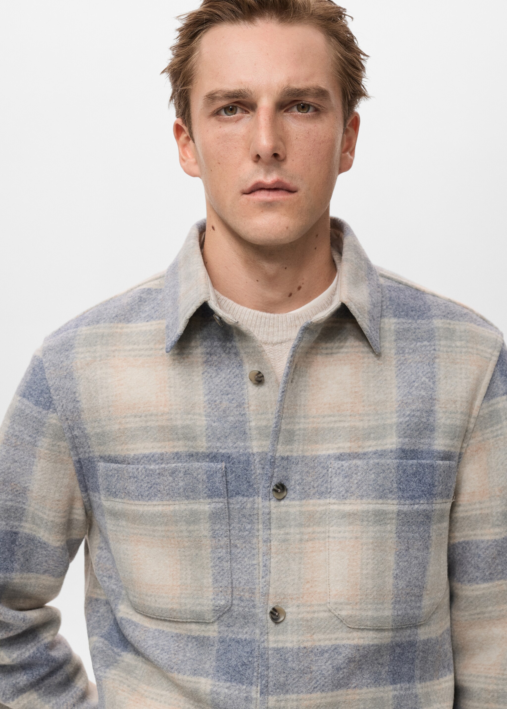 Checkered Flannel Jacket - Pormenor do artigo 1, Azul-celeste. Ref: 17007894-00.