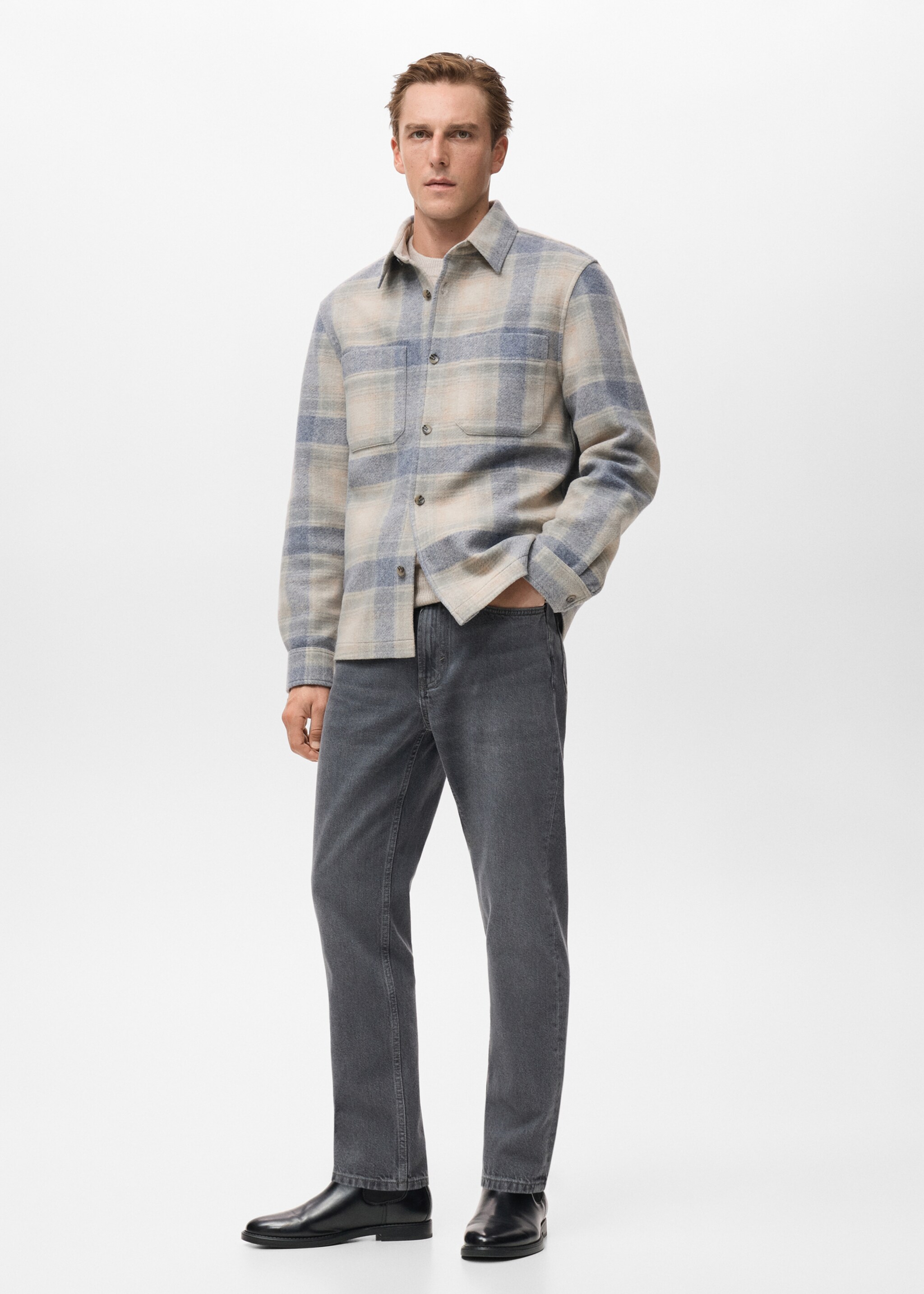 Checkered Flannel Jacket - Pormenor do artigo 2, Azul-celeste. Ref: 17007894-00.