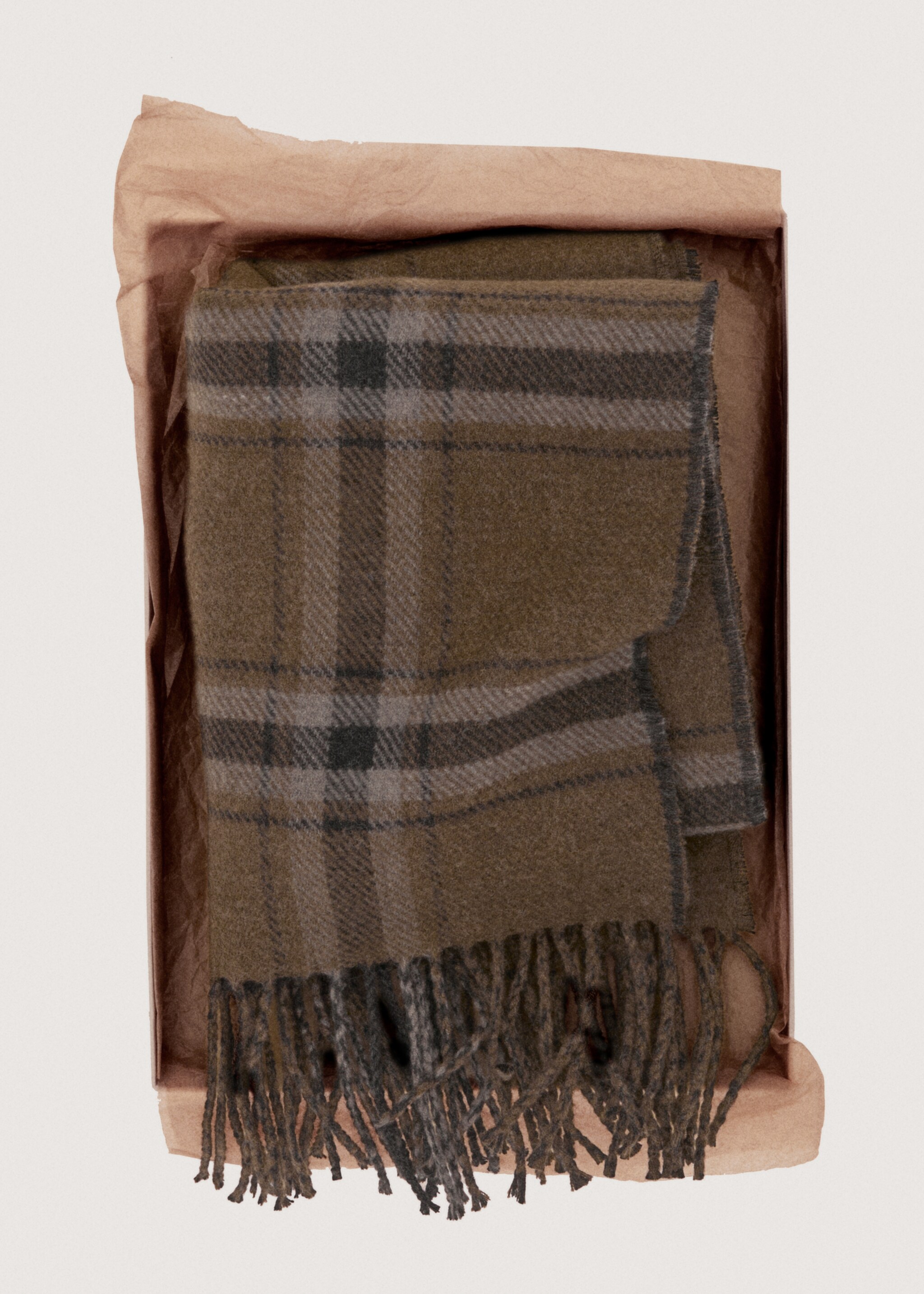 Κασκόλ καρό κρόσσια - Λεπτομέρεια του προϊόντος 9, Χακί. Ref: 17007898-00.