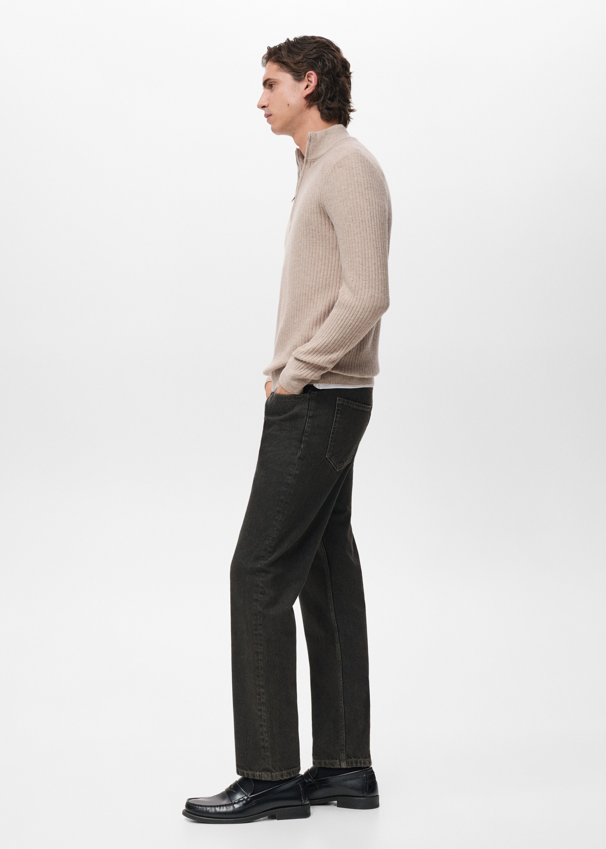 Ribbed sweater with zip neck - Details of the article 2, Sand. Ref: 17007899-00.