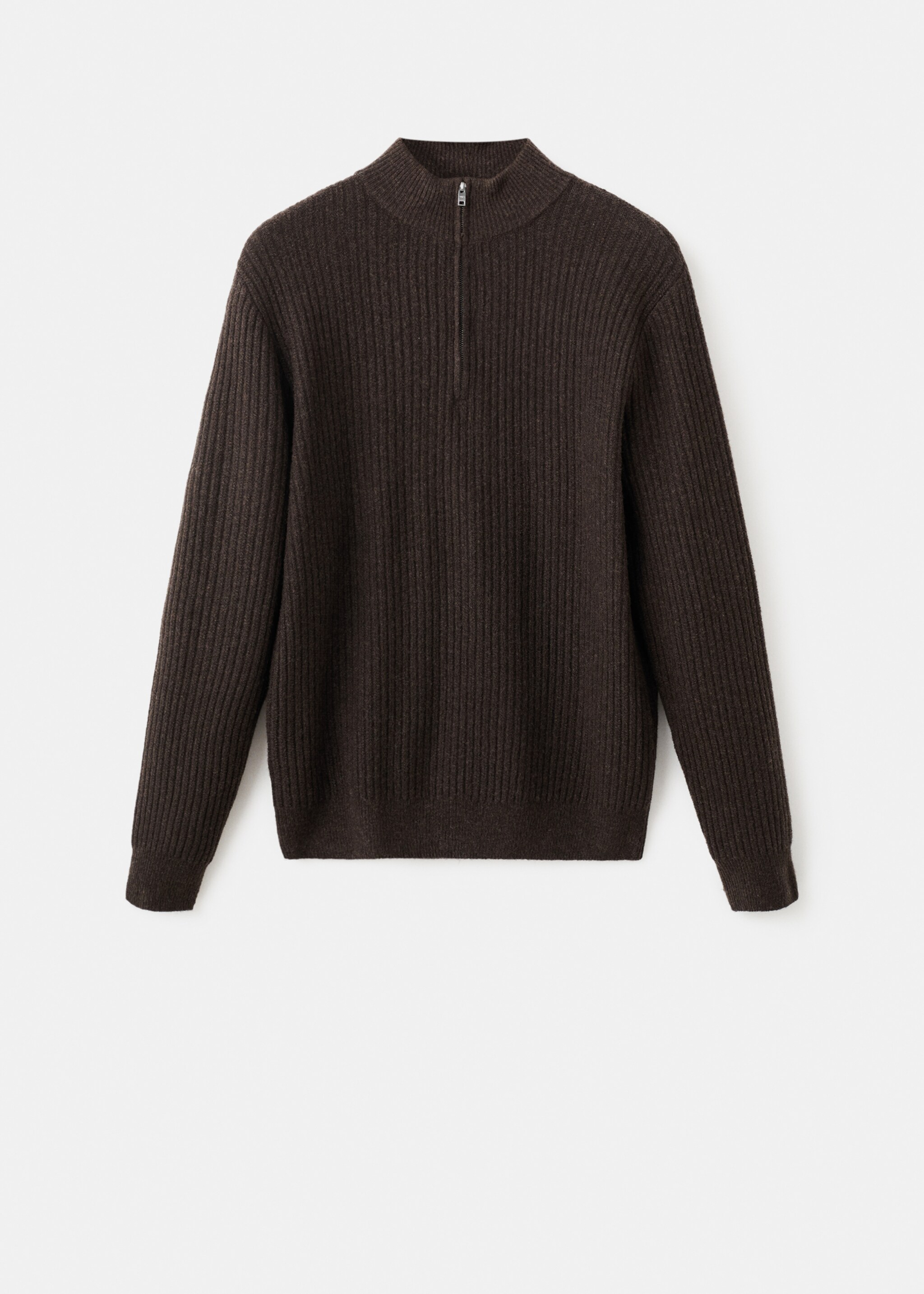 Ribbed sweater with zip neck - Article without model, Brown. Ref: 17007899-00.