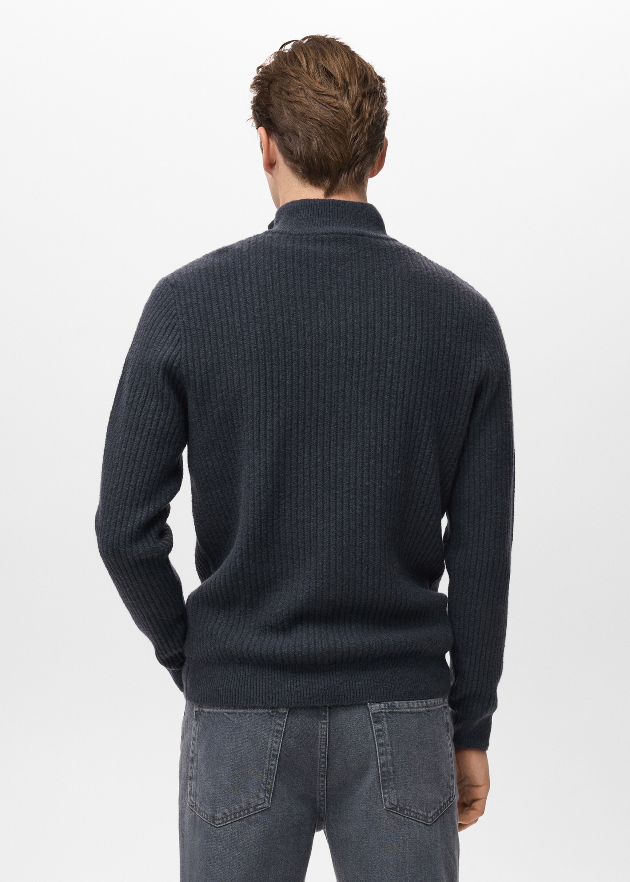 Ribbed sweater with zip neck - Reverse of the article, Indigo Blue. Ref: 17007899-00.