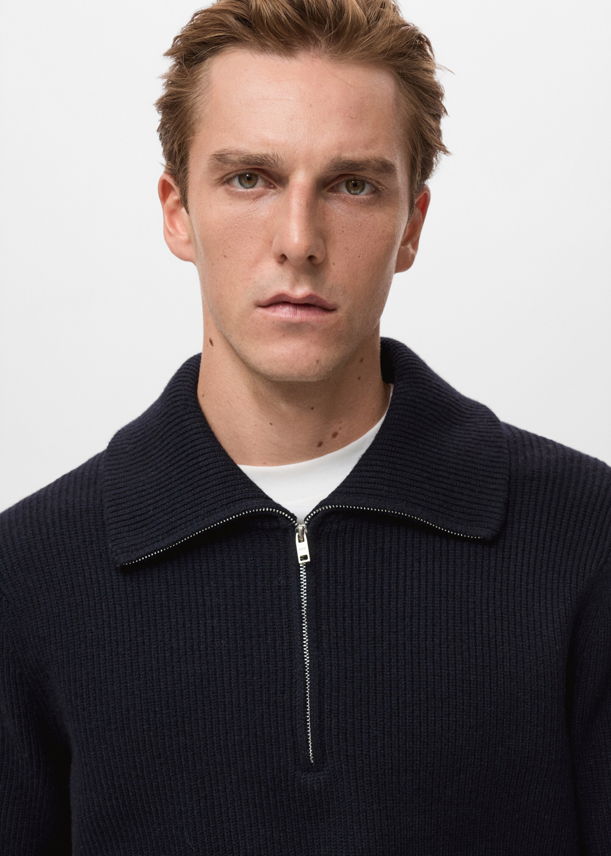 Pull-over maille col zippé - Détail de l'article 1, Bleu marine. Ref: 17007901-00.