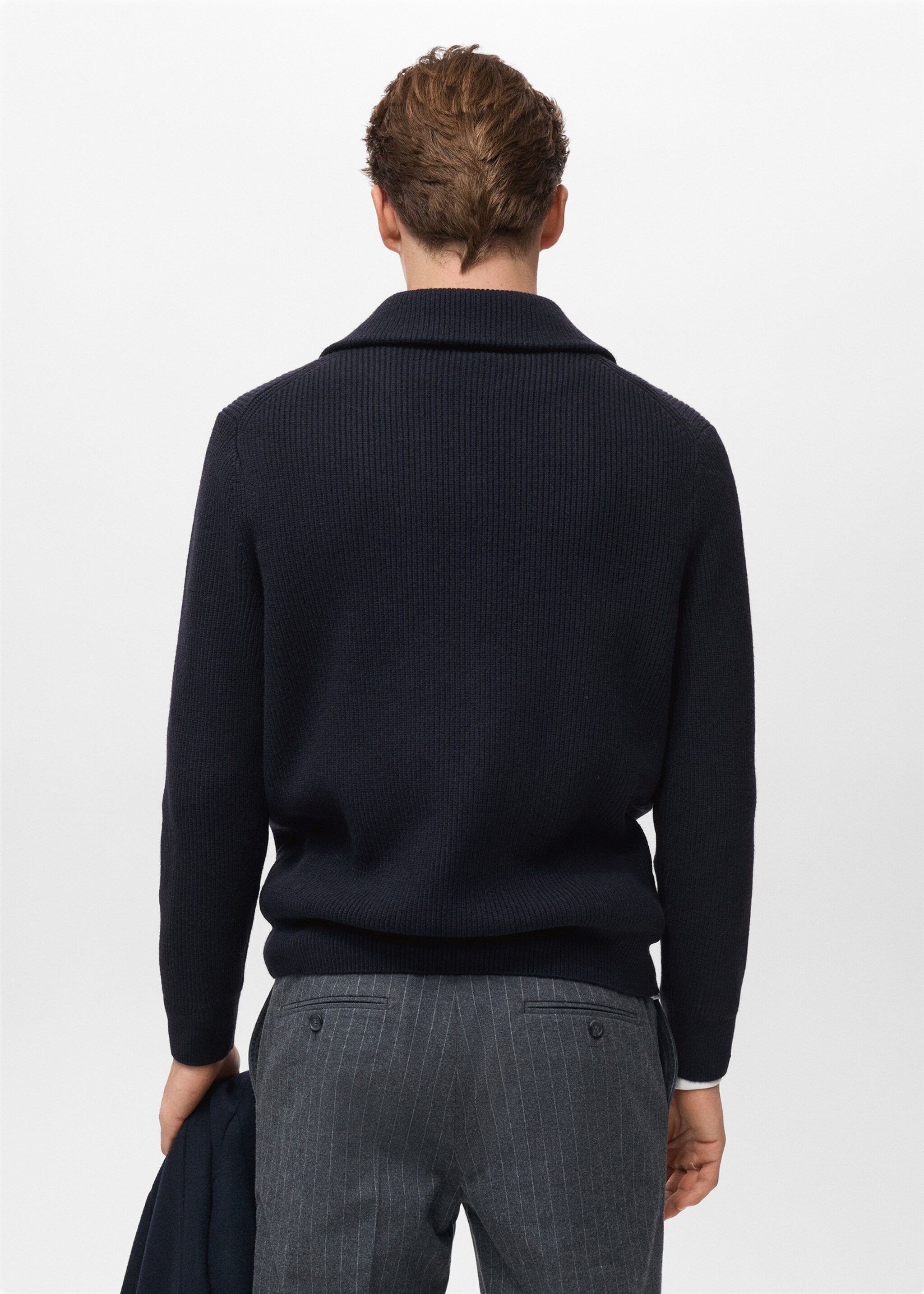 Pull-over maille col zippé - Verso de l’article, Bleu marine. Ref: 17007901-00.