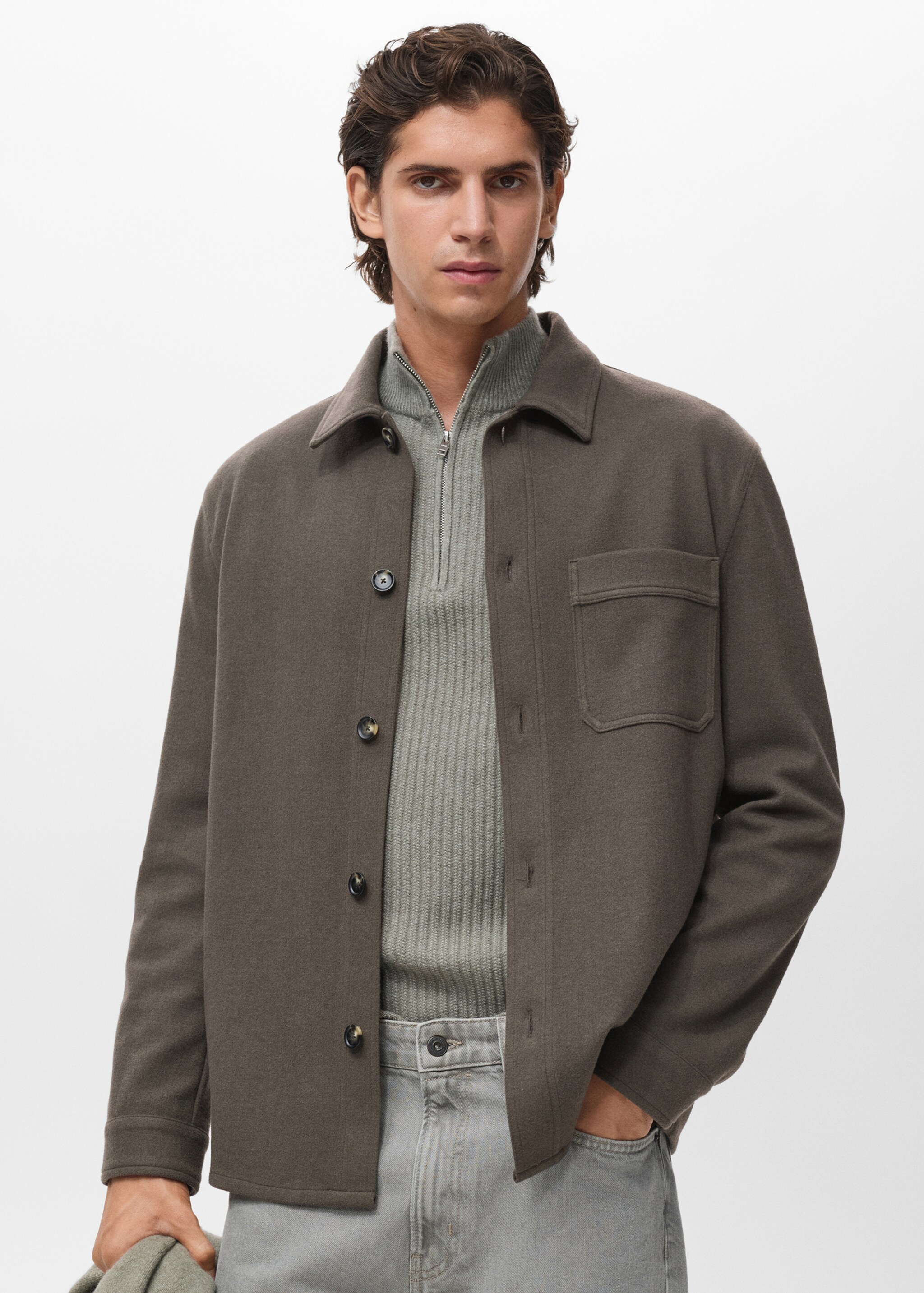 Regular fit flannel overshirt - Medium plane, Dark Green. Ref: 17007906-00.