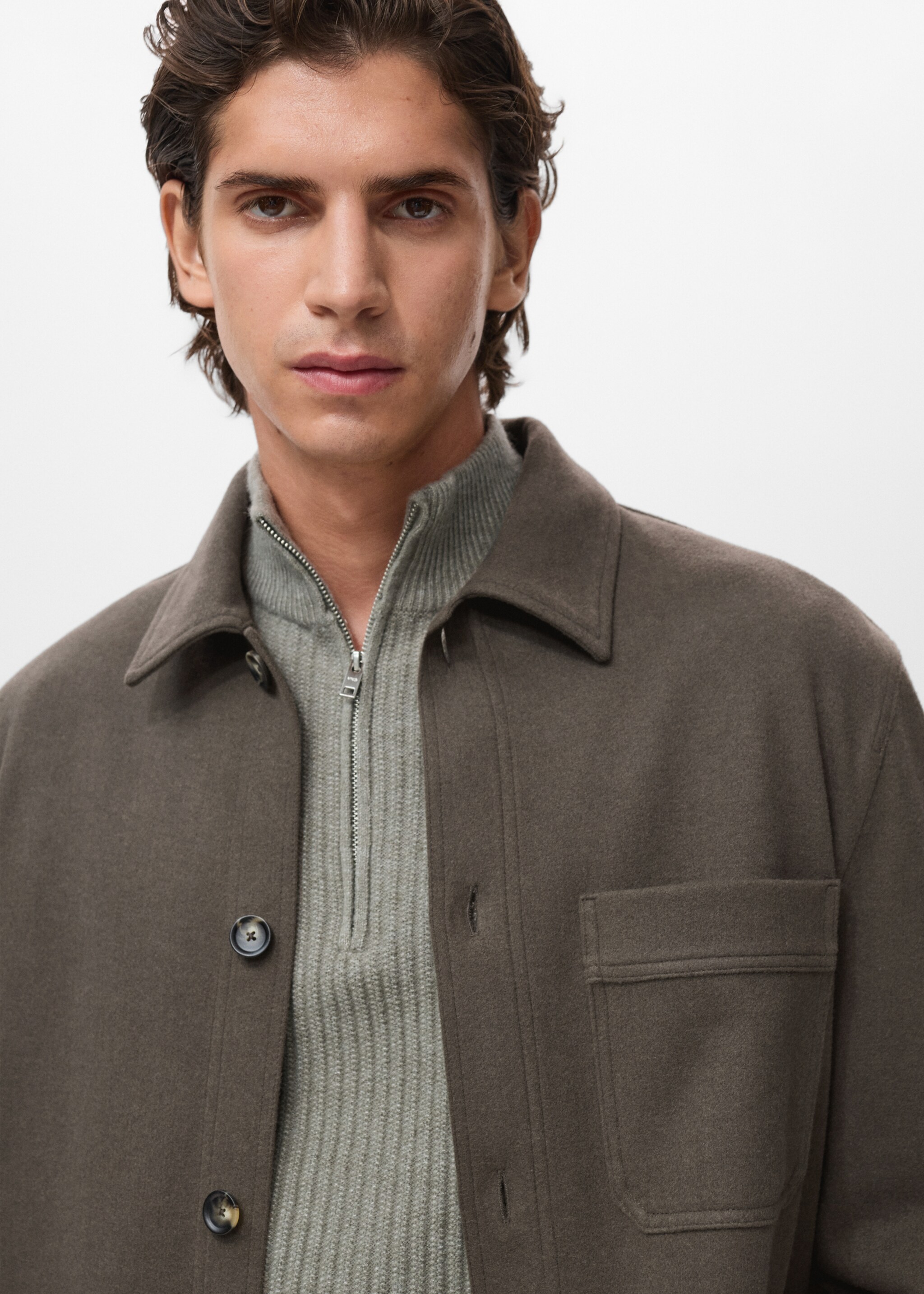 Regular fit flannel overshirt - Details of the article 1, Dark Green. Ref: 17007906-00.