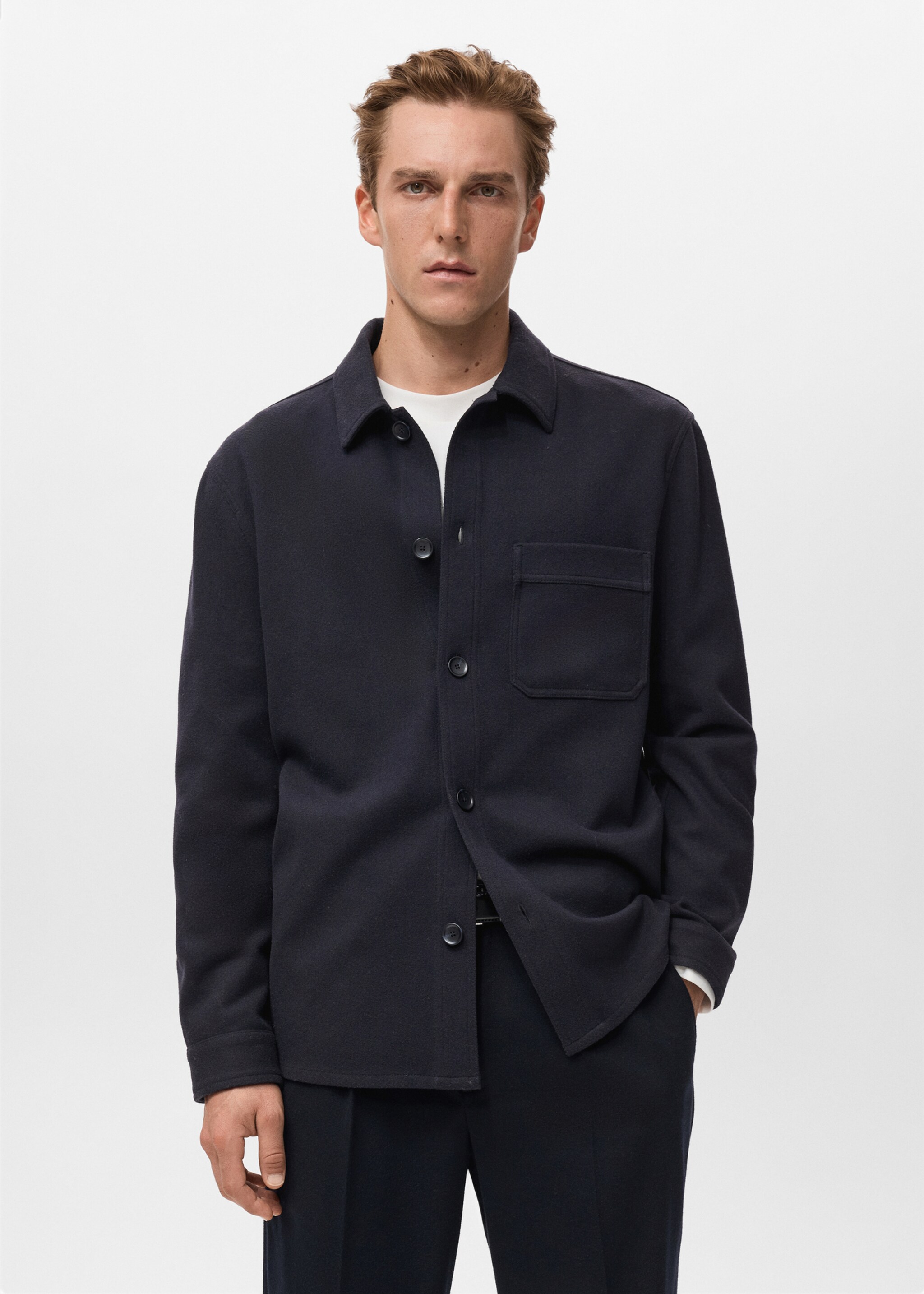 Sobrecamisa franela regular fit - Plano medio, Azul marino. Ref: 17007906-00.