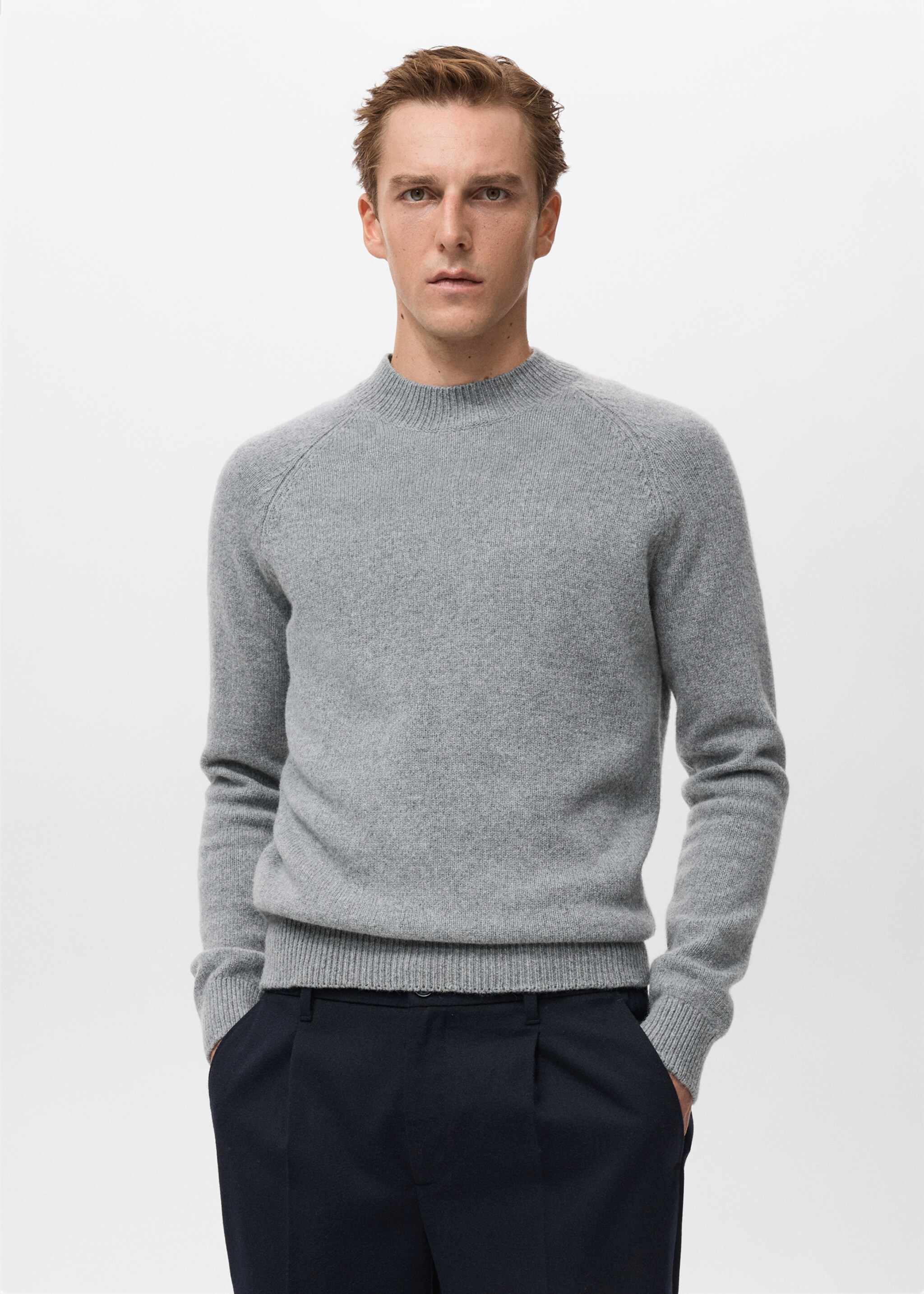 100% Italian wool knitted sweater - Medium plane, Medium Heather Grey. Ref: 17007907-00.