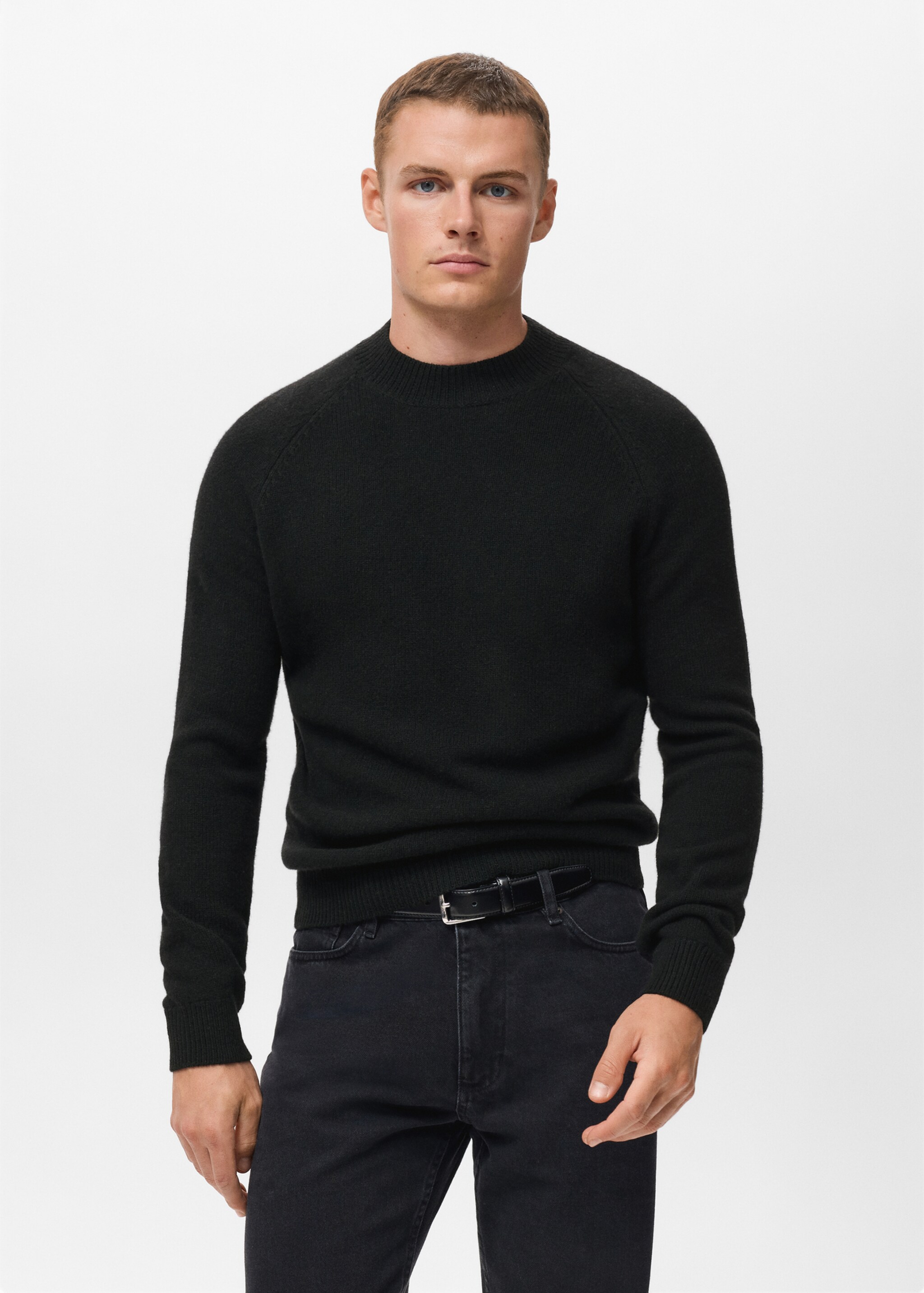 100% Italian wool knitted sweater - Medium plane, Black. Ref: 17007907-00.