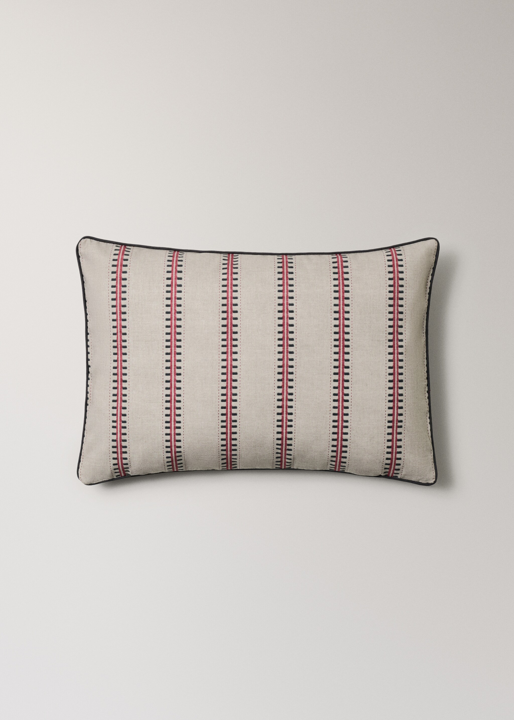 Cotton striped cushion cover with piping 40x60 cm - Details of the article 1, Green. Ref: 17007913-00.