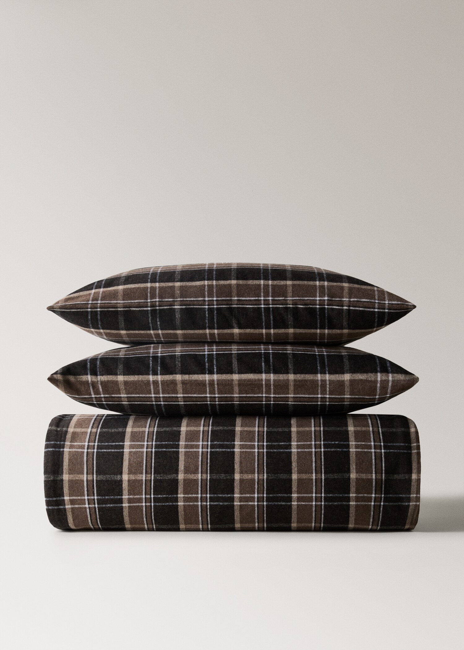 Flannel cotton melange-yarn duvet cover with check pattern for 135/140 cm bed - Article without model