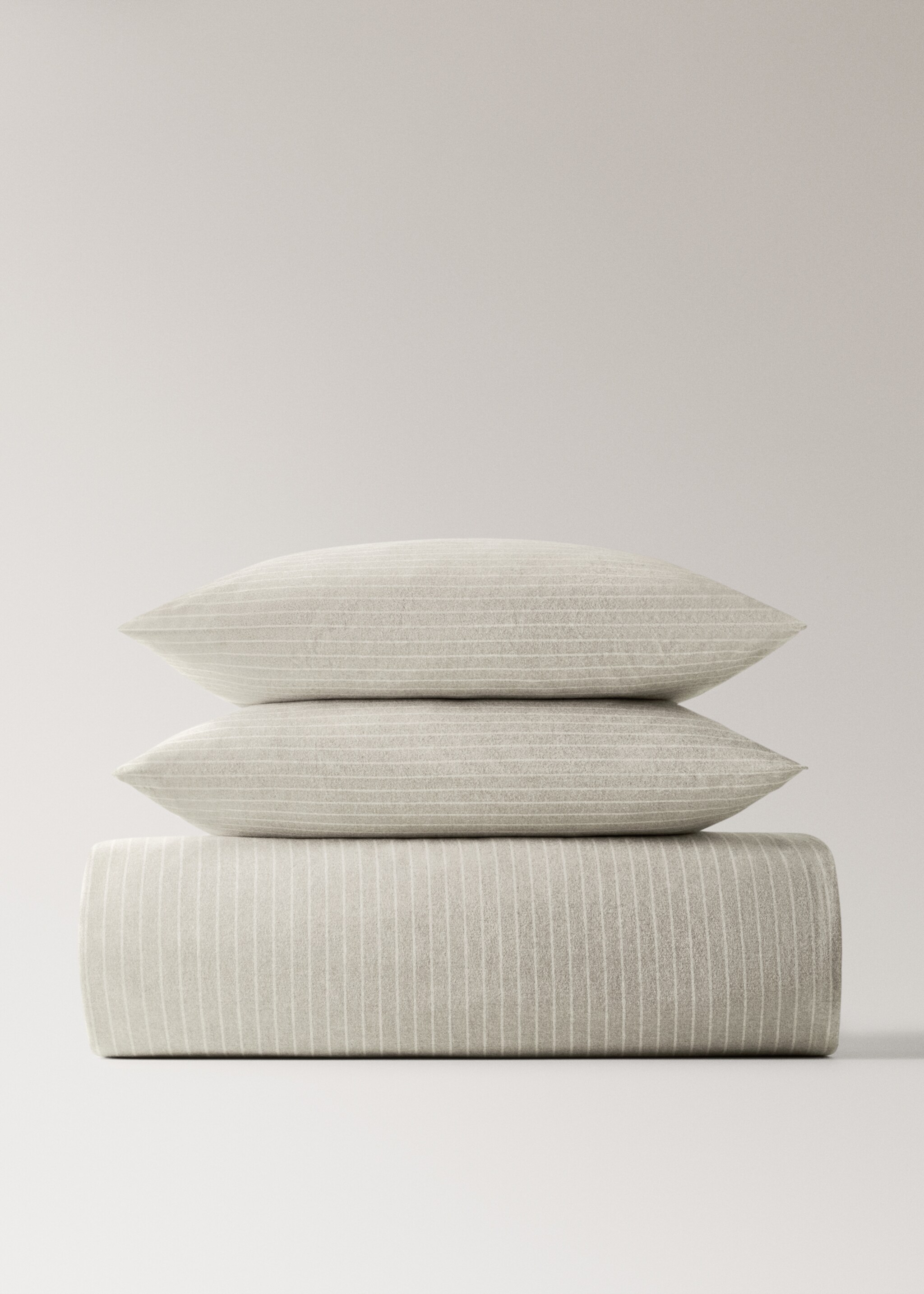 Melange cotton flannel duvet cover with fine-striped yarn for 150/160cm bed - Article without model, Beige. Ref: 17008285-00.