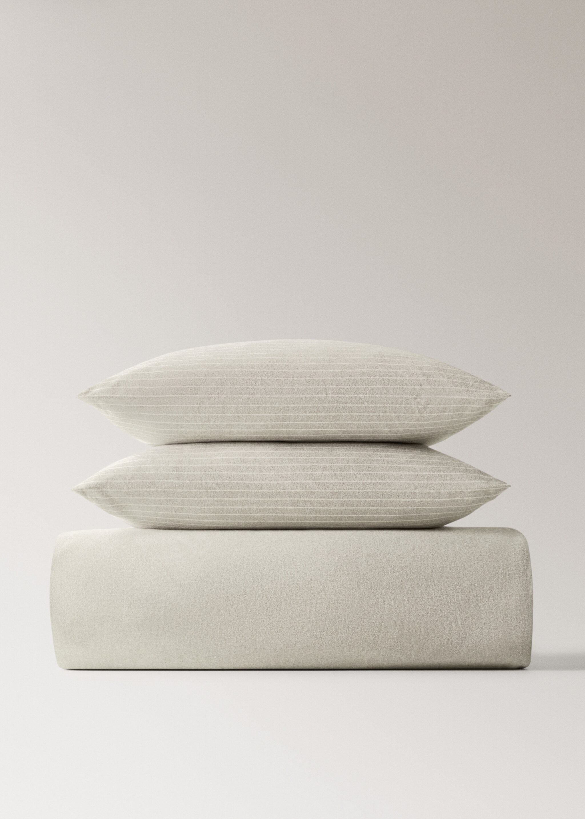 Melange cotton flannel duvet cover with fine-striped yarn for 150/160cm bed - Details of the article 4, Beige. Ref: 17008285-00.