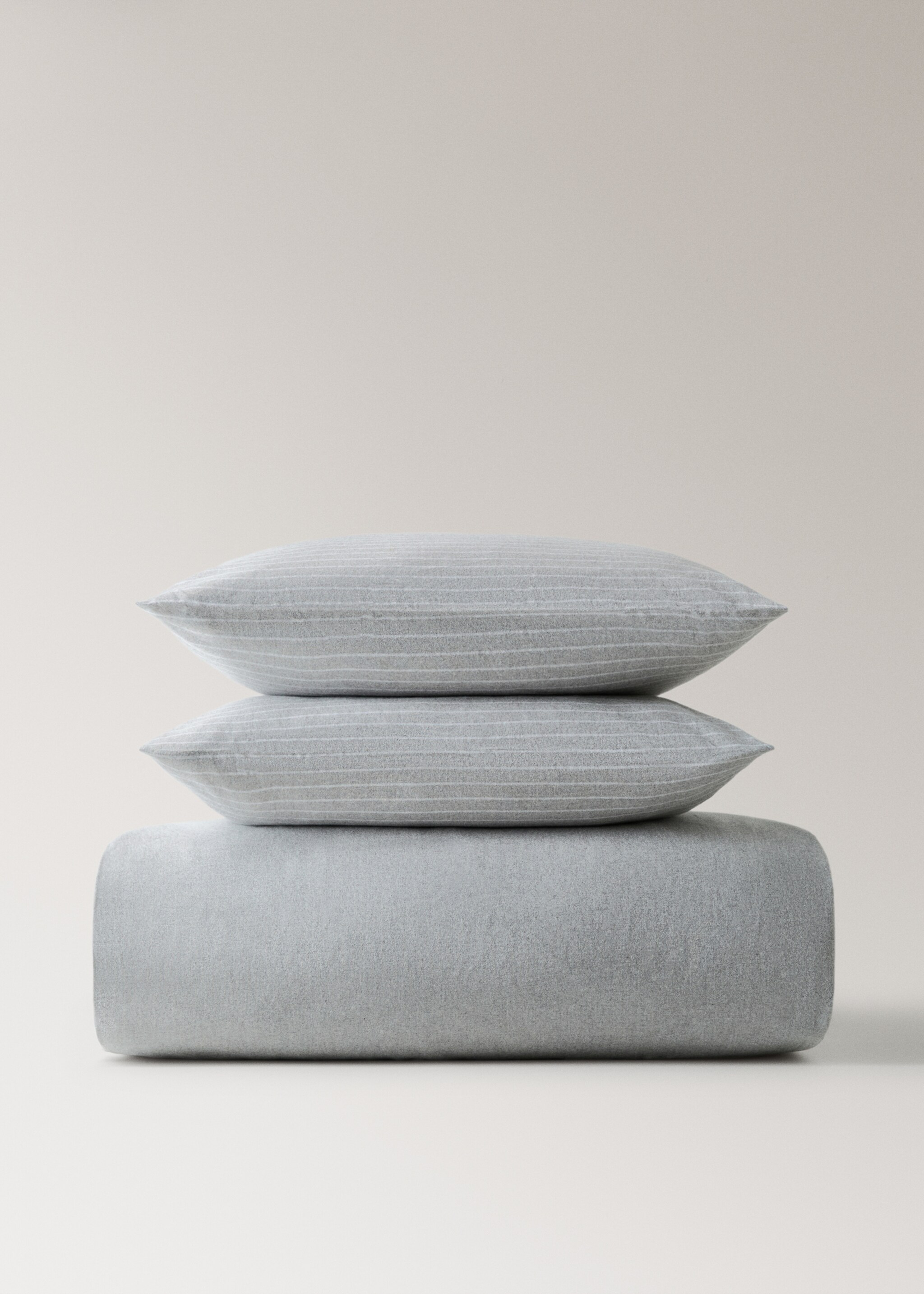 Melange cotton flannel duvet cover with fine-striped yarn for 150/160cm bed - Details of the article 4, Grey. Ref: 17008285-00.