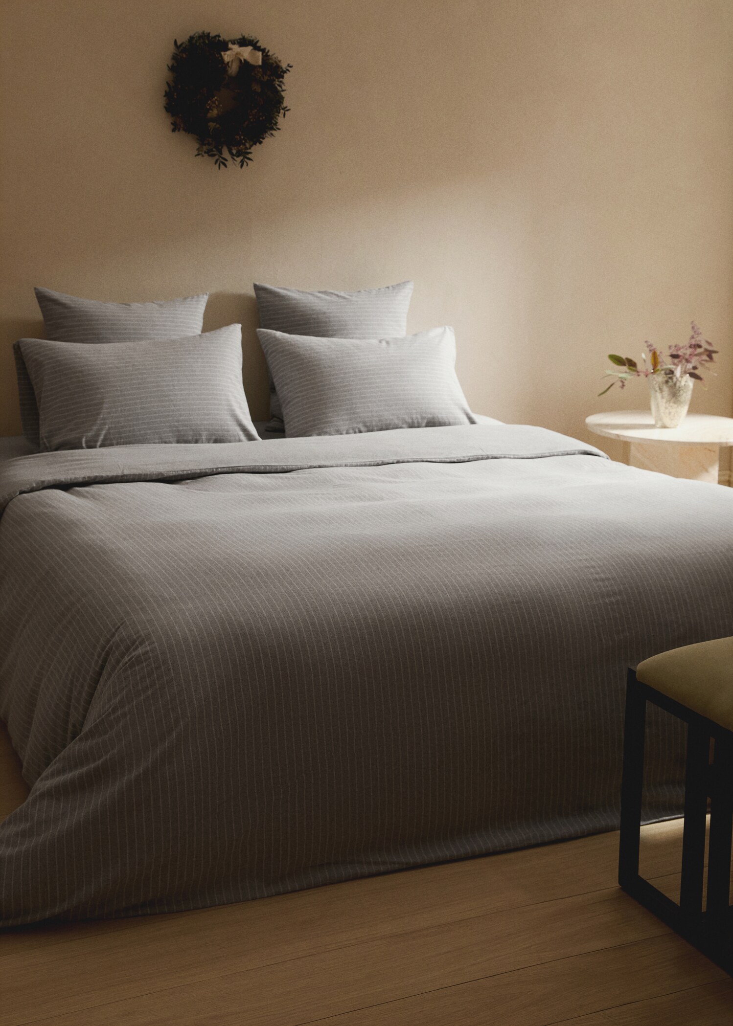 Melange cotton flannel duvet cover with fine-striped yarn for 150/160cm bed - Details of the article 7