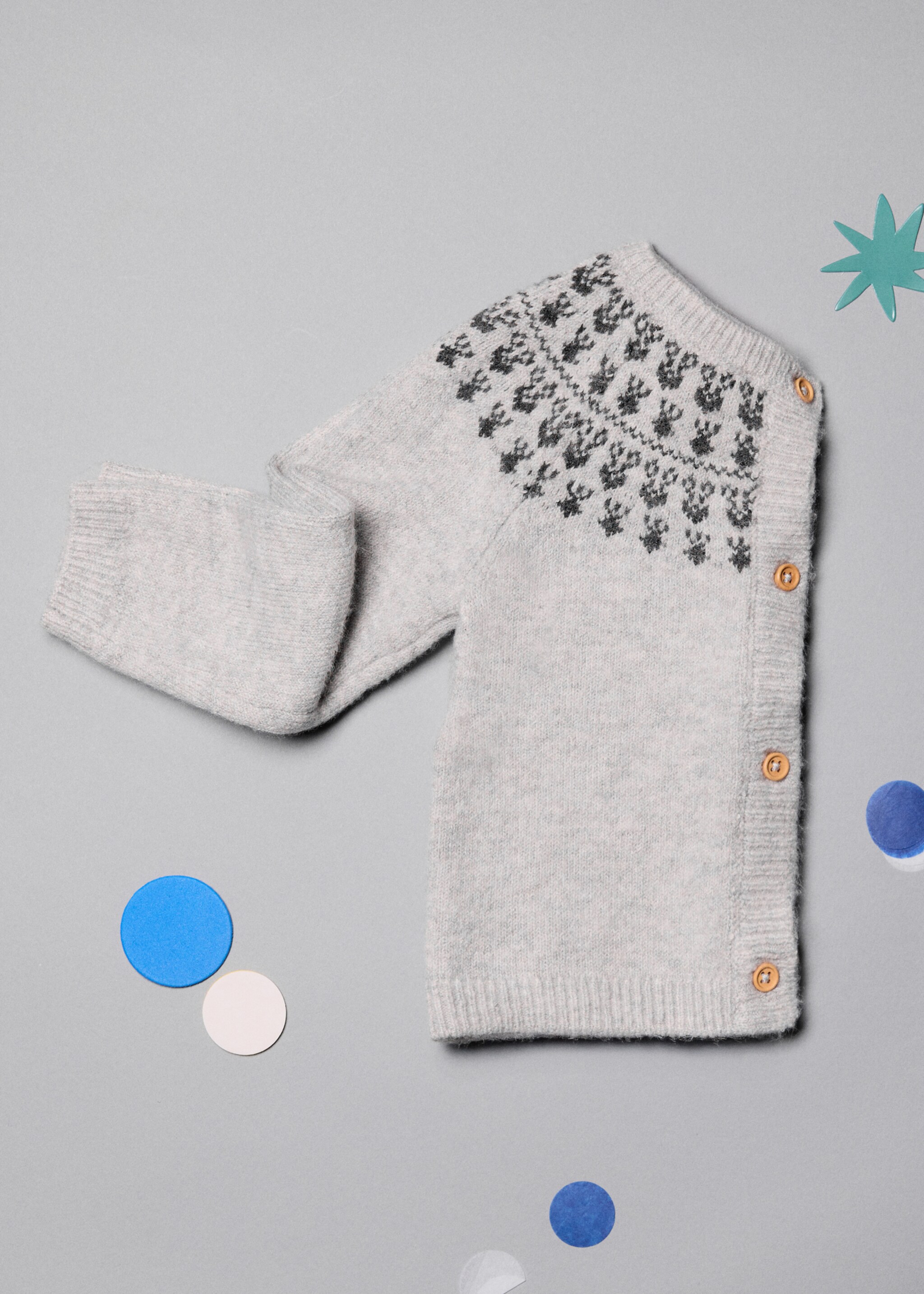 Knitted cardigan with patterned trim - Details of the article 5, Medium Heather Grey. Ref: 17008635-00.