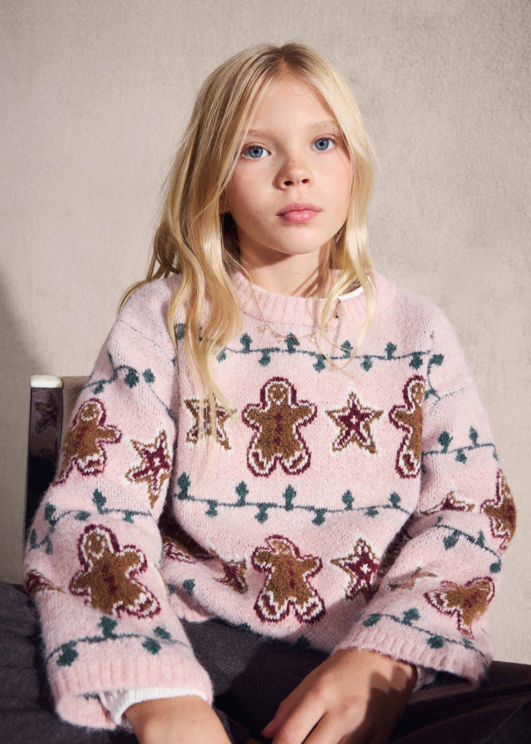 Christmas embroidered sweater - Details of the article 6, Pink. Ref: 17009109-00.