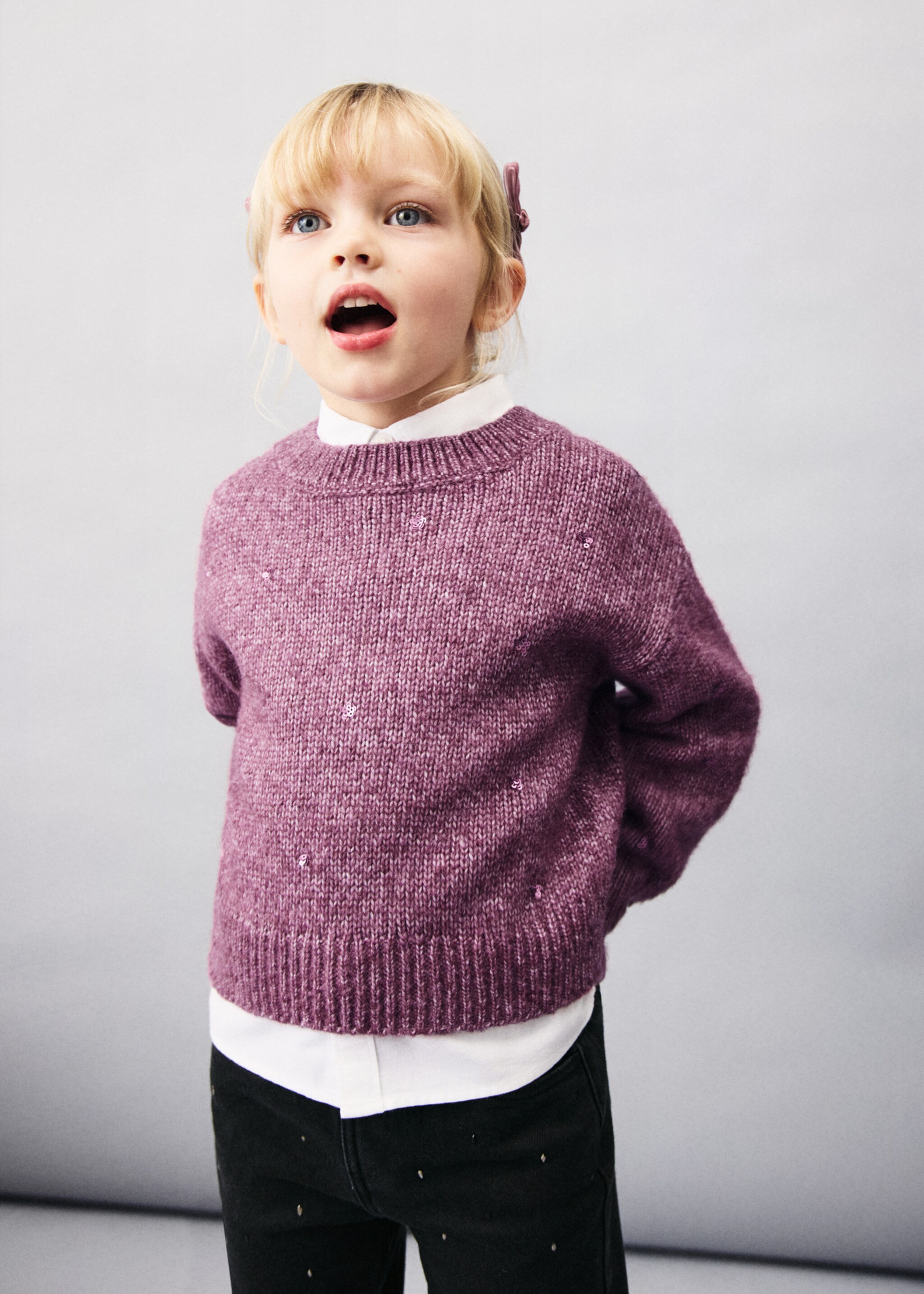 Knit paillette sweater - Medium plane, Cherry. Ref: 17009112-00.
