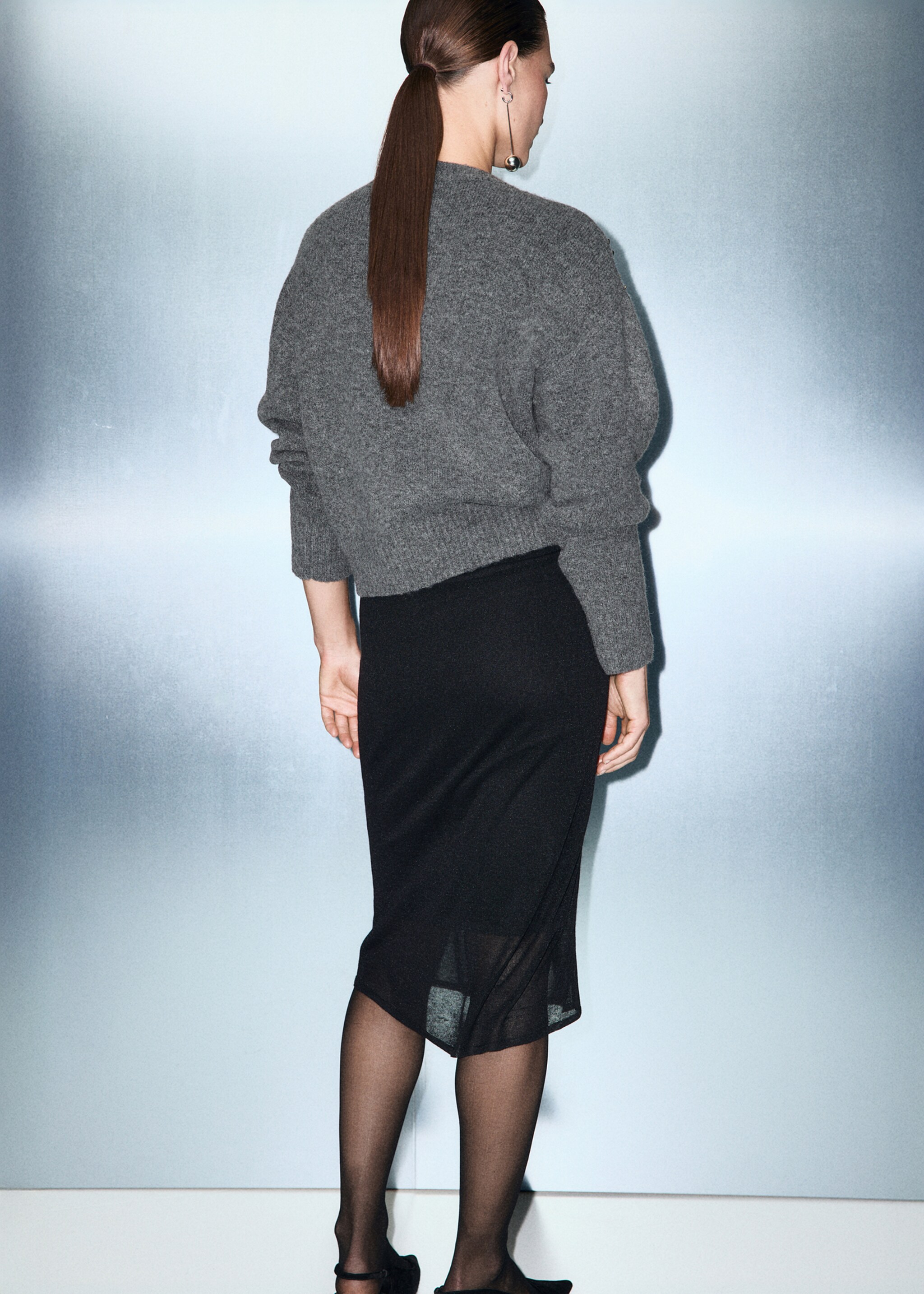 Knitted sweater with sequins - Reverse of the article, Dark Heather Grey. Ref: 17009119-00.
