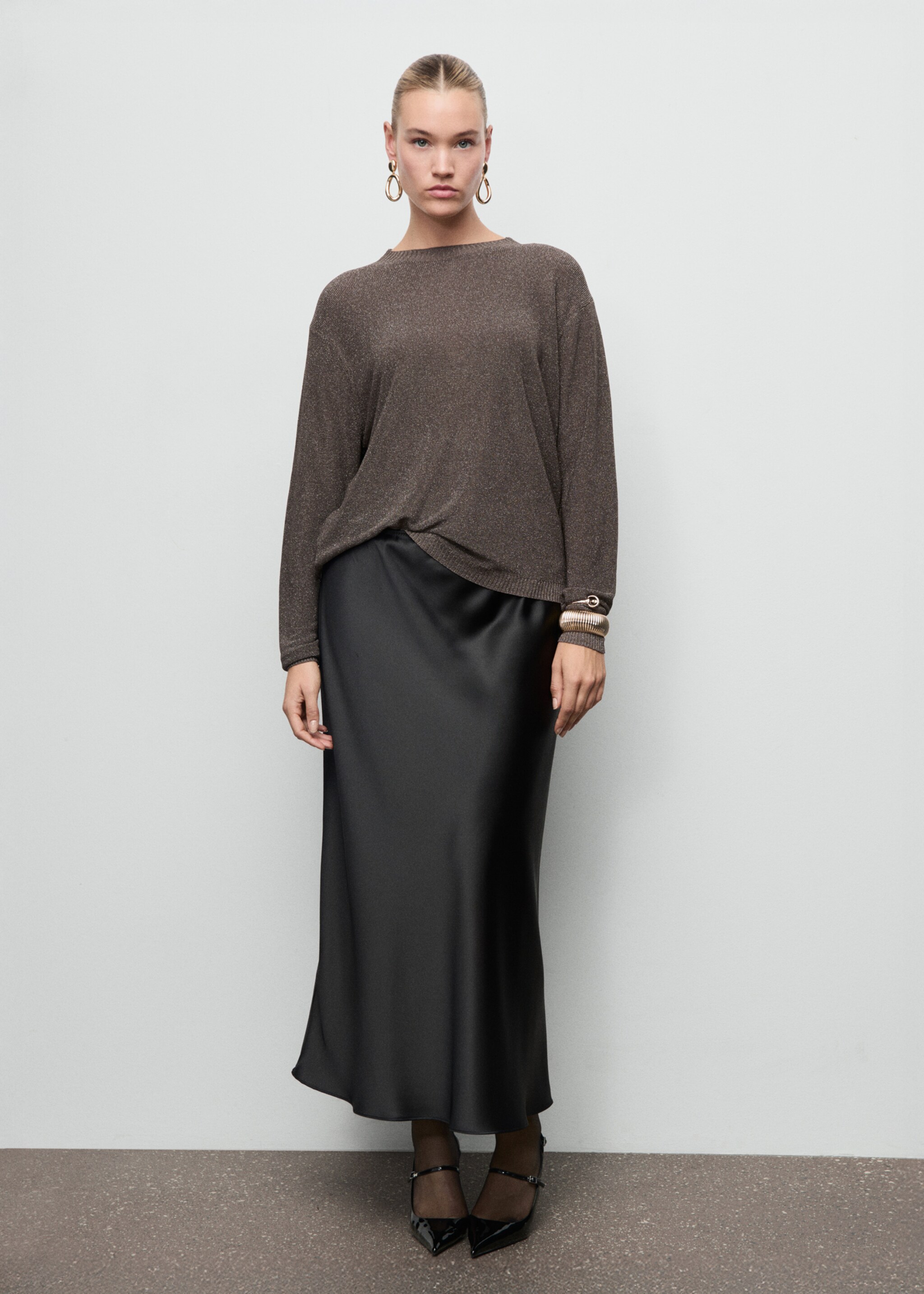 Fine-knit lurex sweater - Details of the article 3, Chocolate. Ref: 17009121-00.