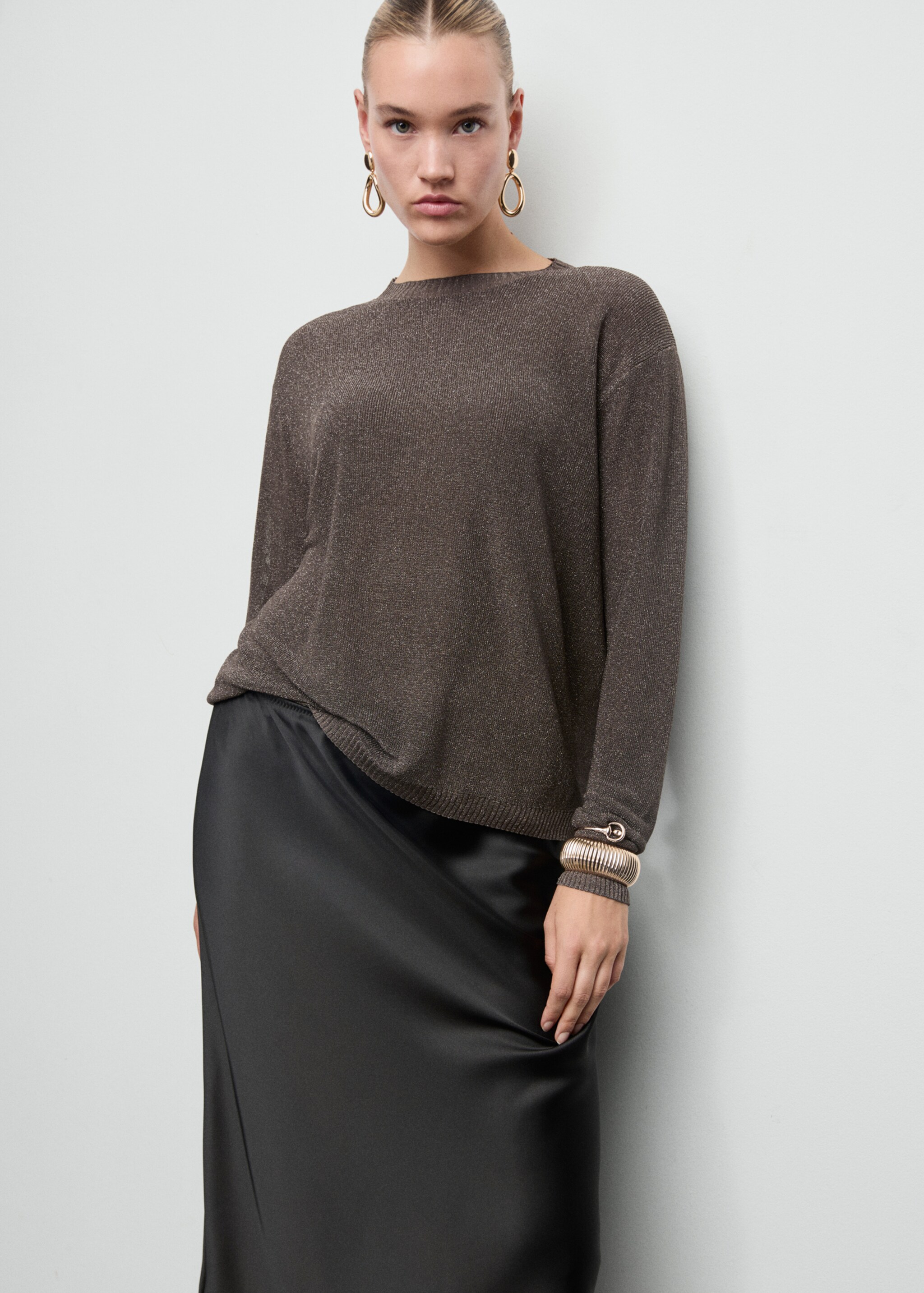 Fine-knit lurex sweater - Details of the article 5, Chocolate. Ref: 17009121-00.