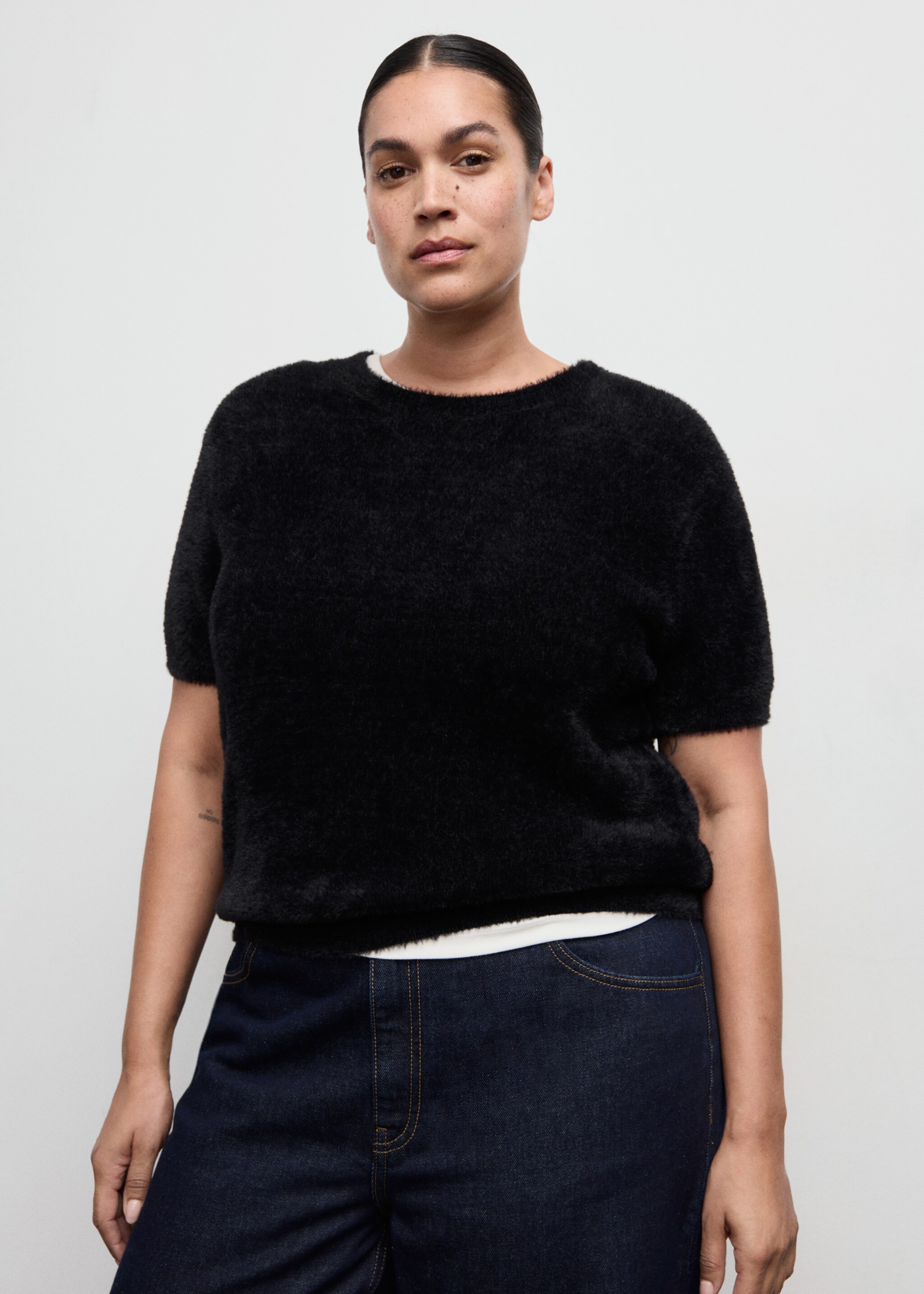 Faux-fur sweater - Details of the article 5, Black. Ref: 17009124-00.