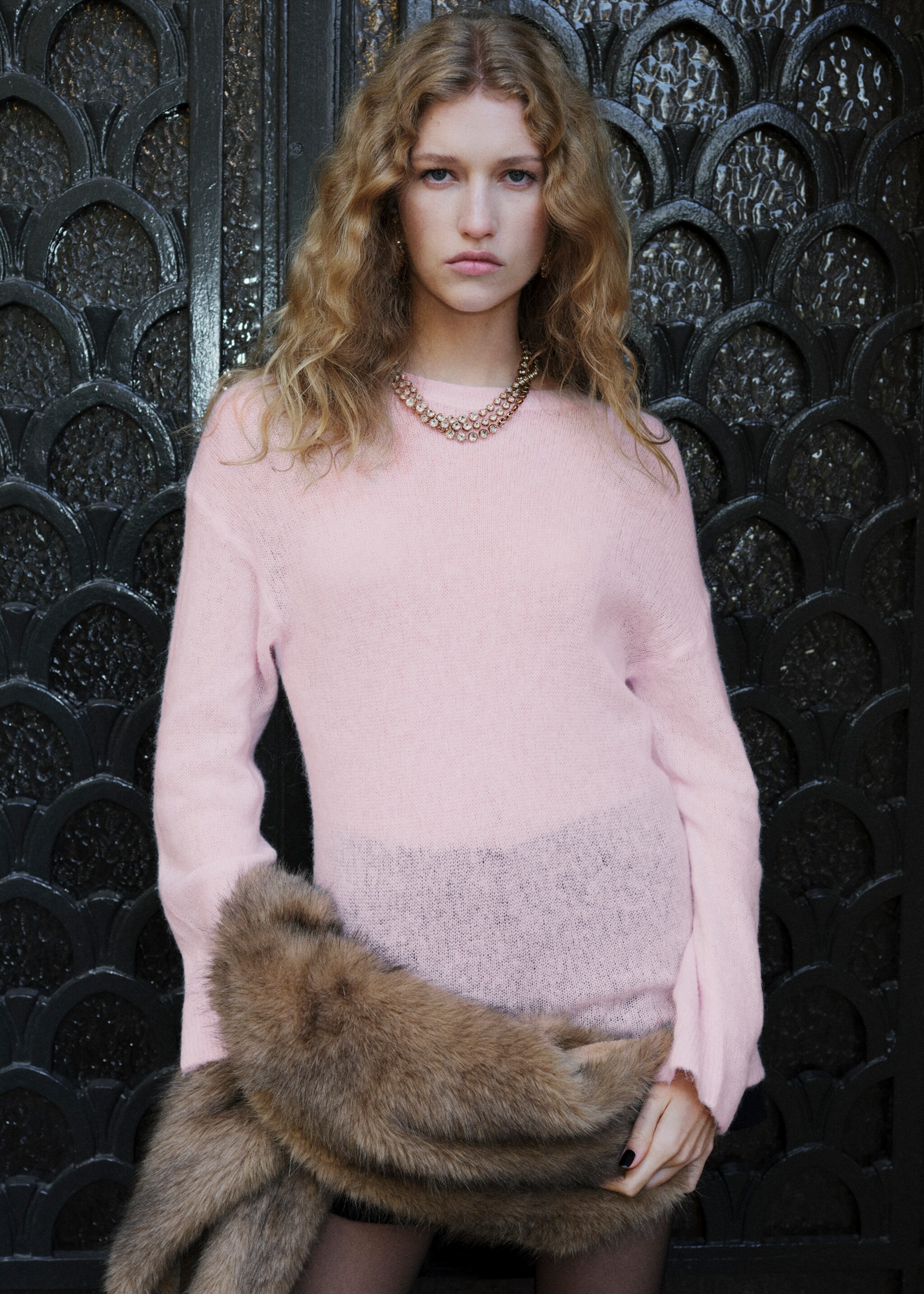 Wool and alpaca-blend sweater - Medium plane, Pastel Pink. Ref: 17009129-00.