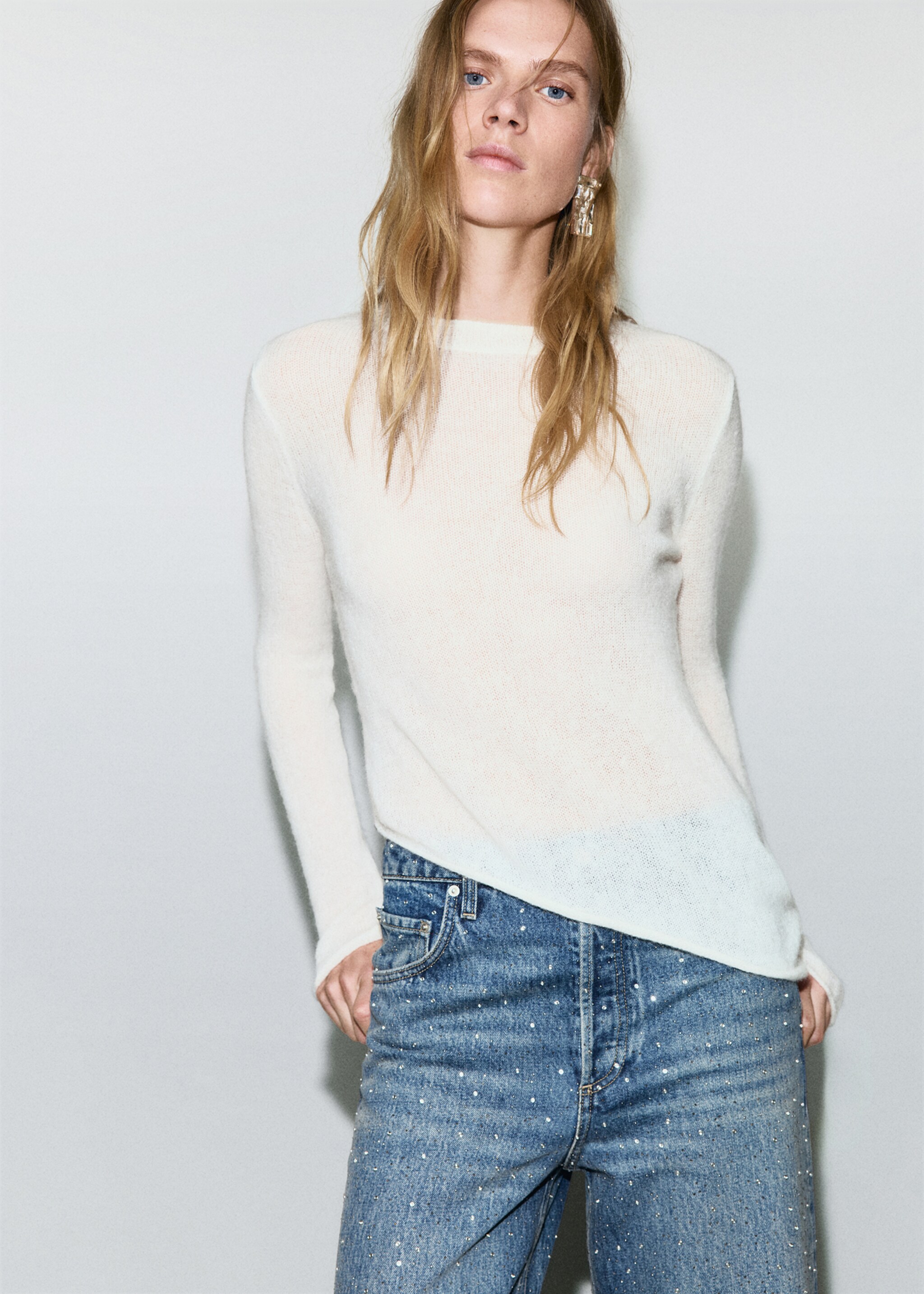 Asymmetrical alpaca and wool blend sweater - Medium plane, Off White. Ref: 17009130-00.