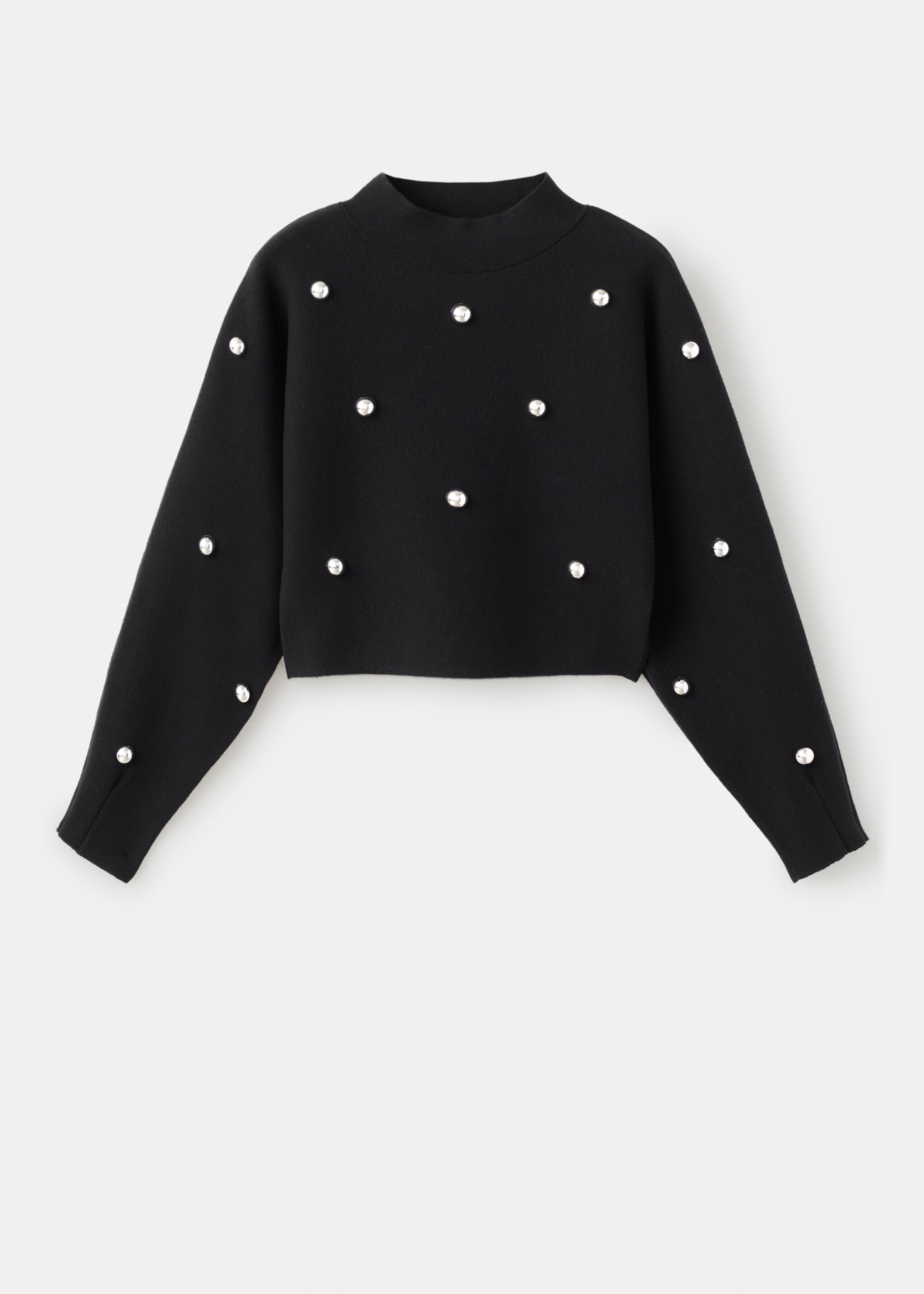 Perkins-neck sweater with spheres - Article without model, Black. Ref: 17009136-00.