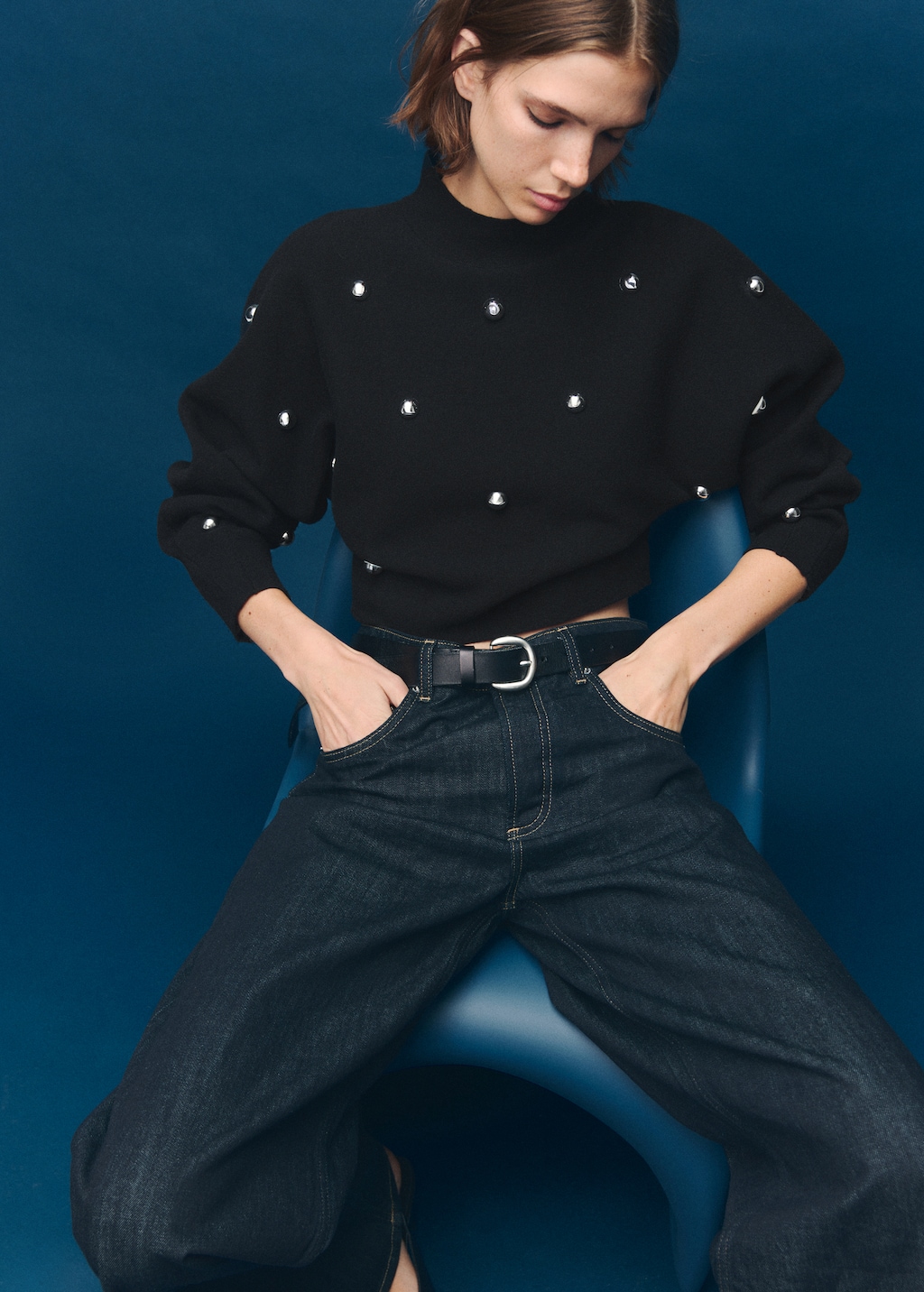 Mango Perkins-neck sweater with spheres