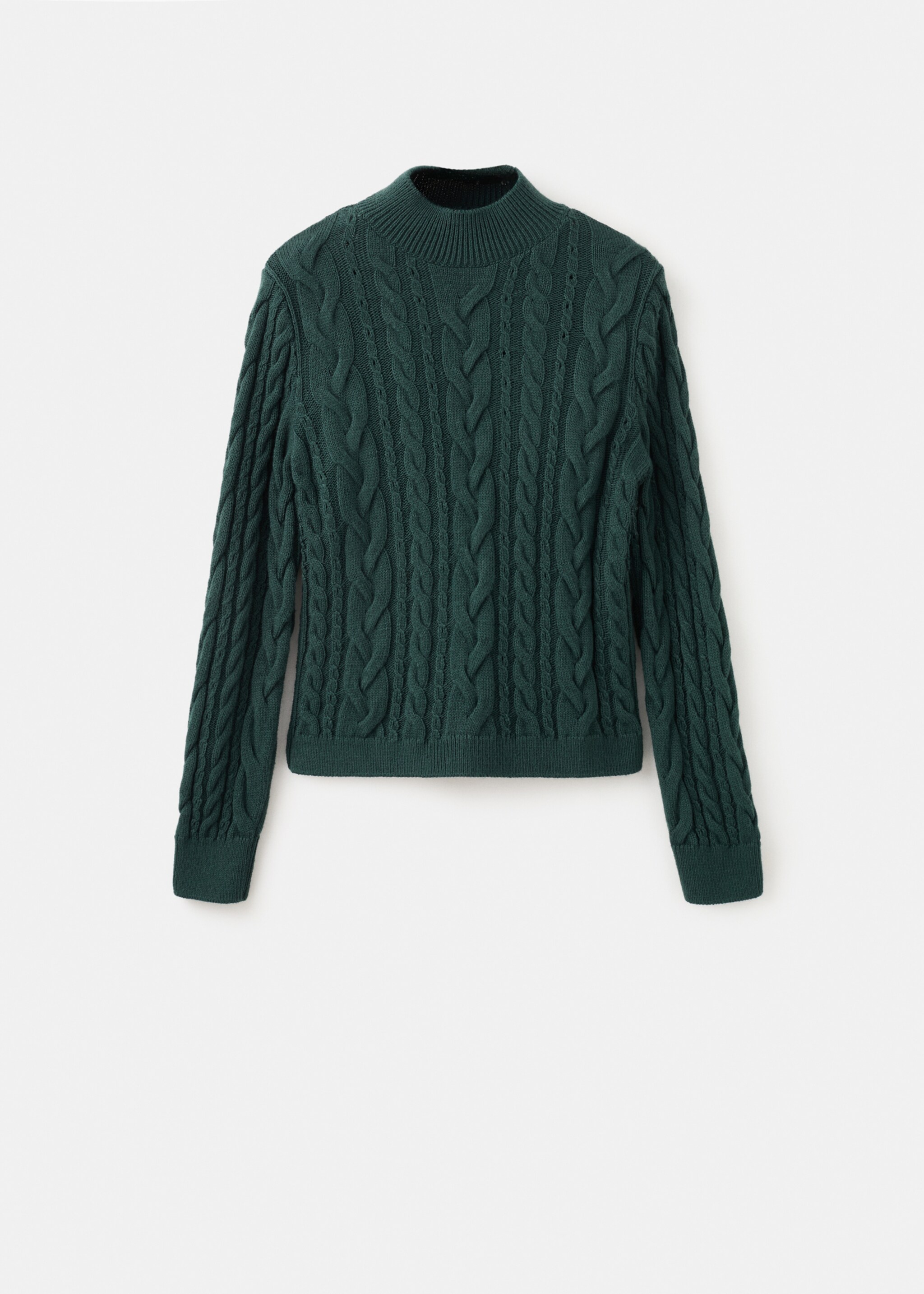 Zopfmusterpullover mit halbhohem Kragen - Artikel ohne Model, Pastellgrün. Ref: 17009137-00.
