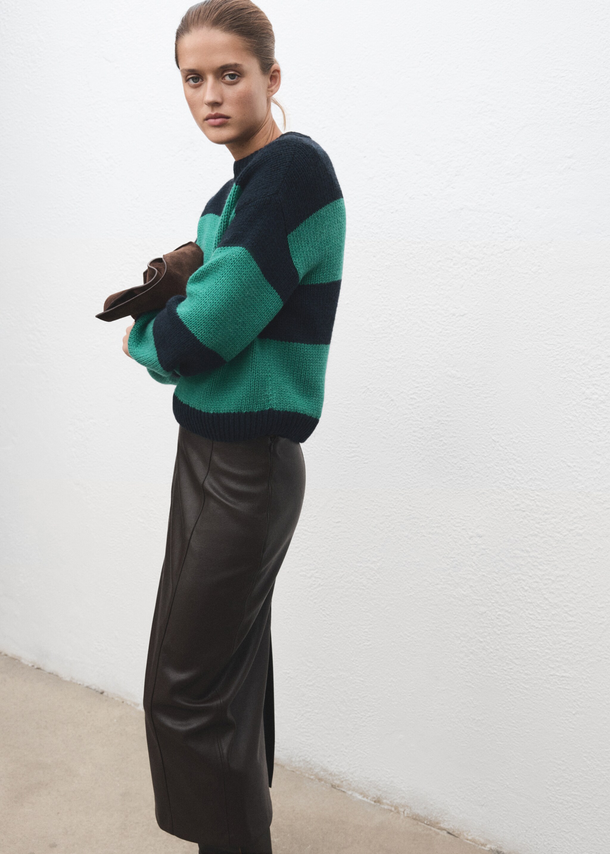 Knit striped sweater - Details of the article 2, Green. Ref: 17009139-00.