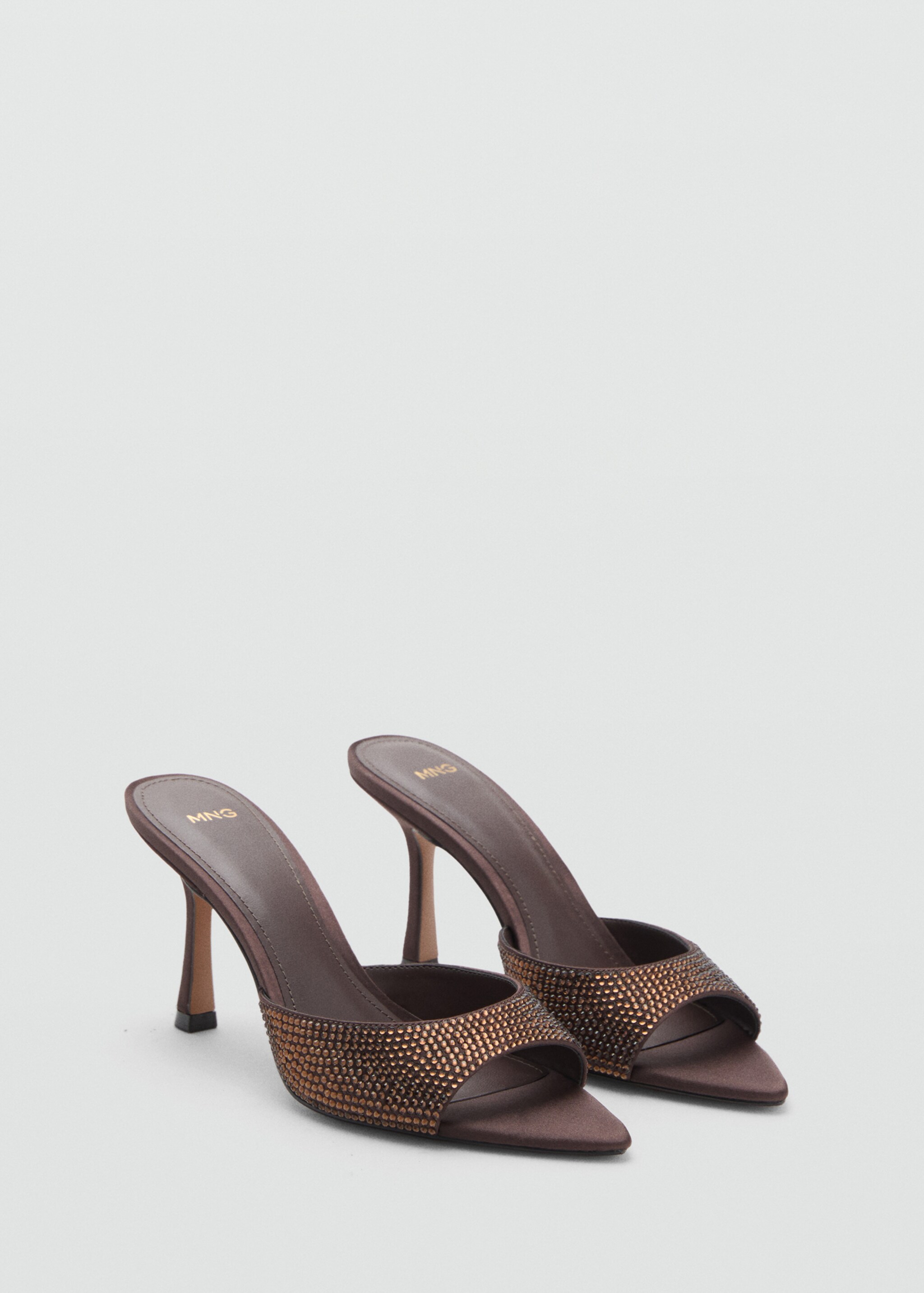 Heeled sandal with strass strap - Medium plane, Chocolate. Ref: 17009210-00.