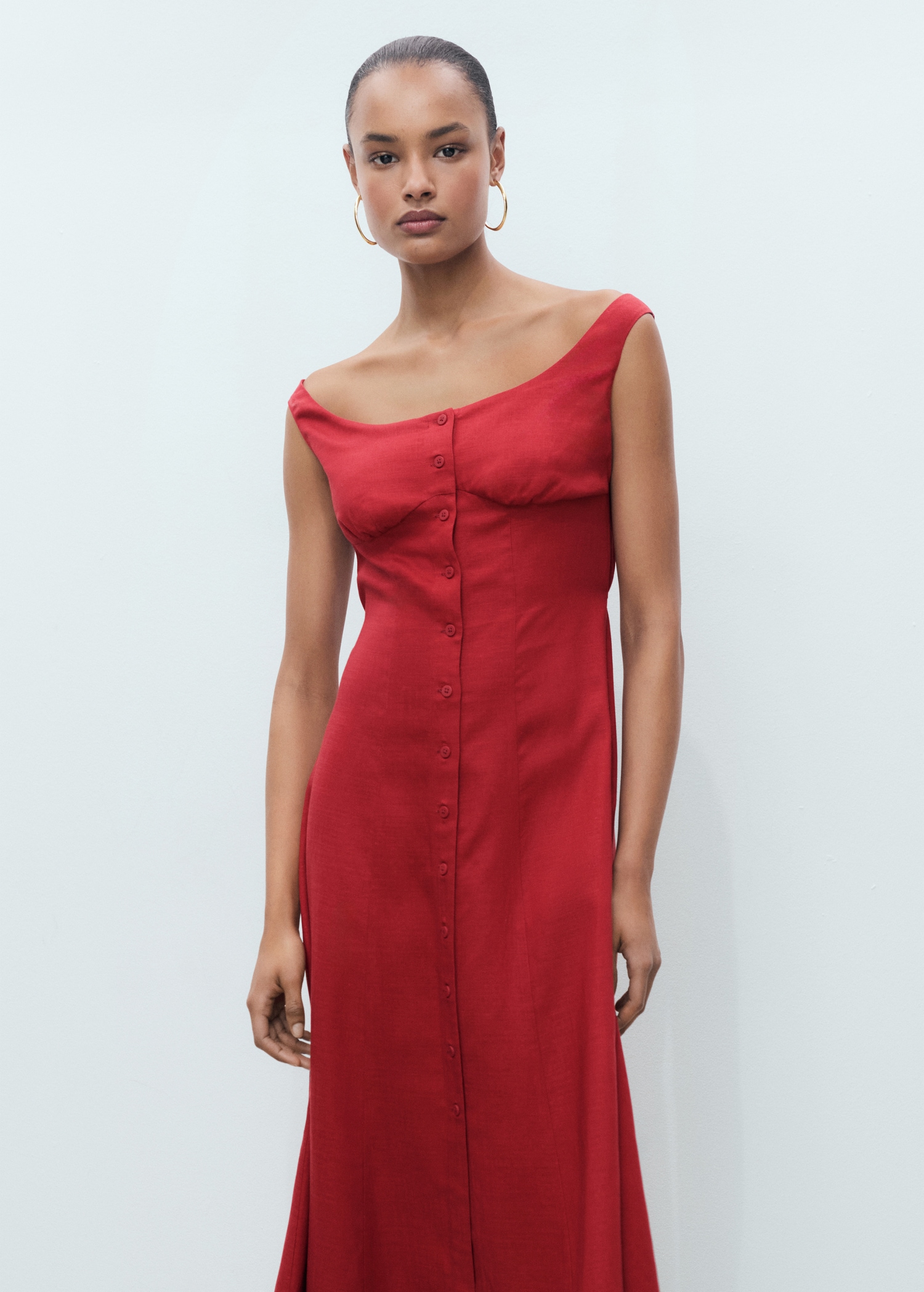 Vestido mezcla lino botones Mujer MANGO España (Península y