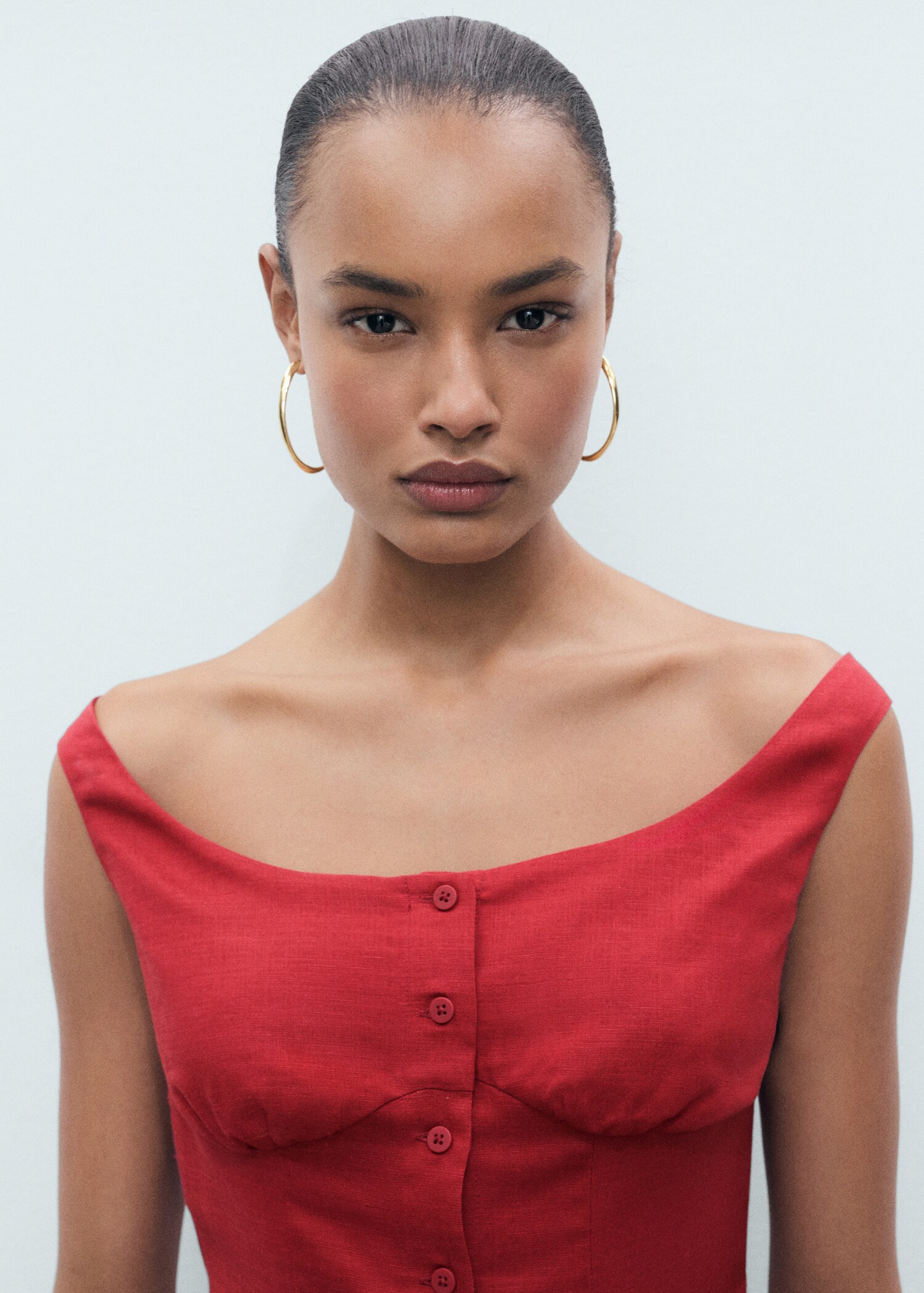 Linen-blend dress with buttons - Details of the article 1