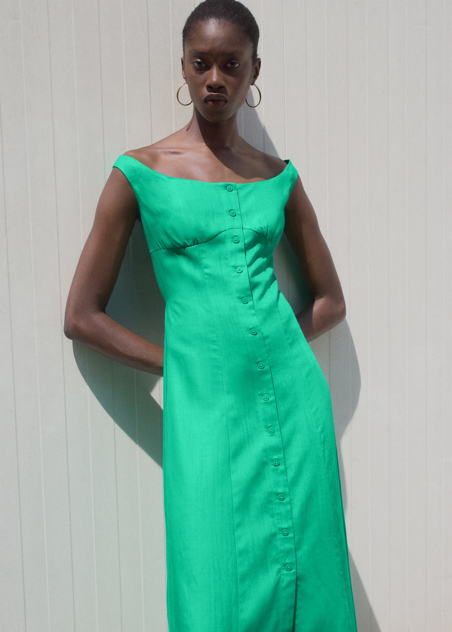 Linen-blend dress with buttons - Medium plane