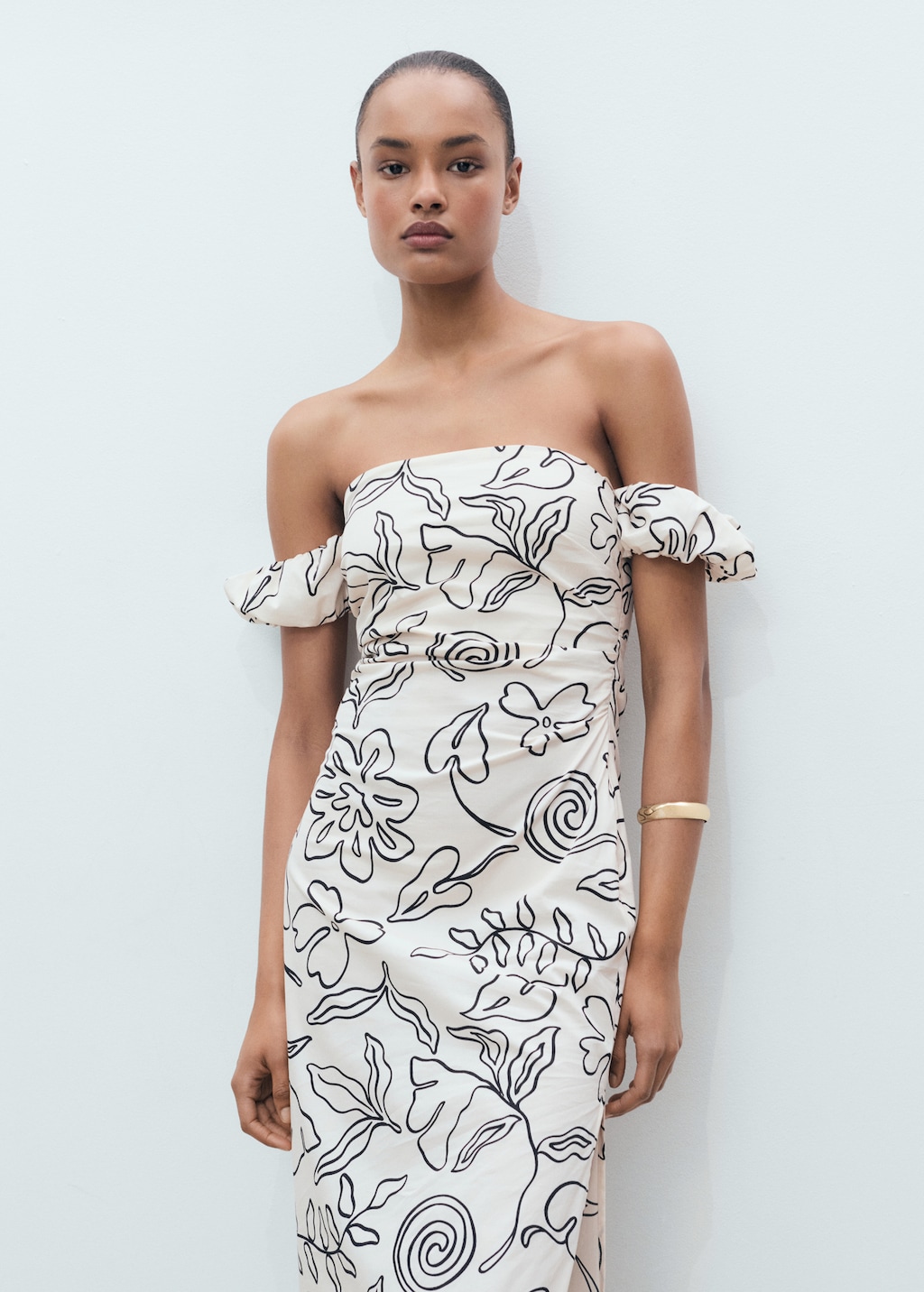 Marino Elegante Vestido Palabra De Honor Combinado Mujer MNG