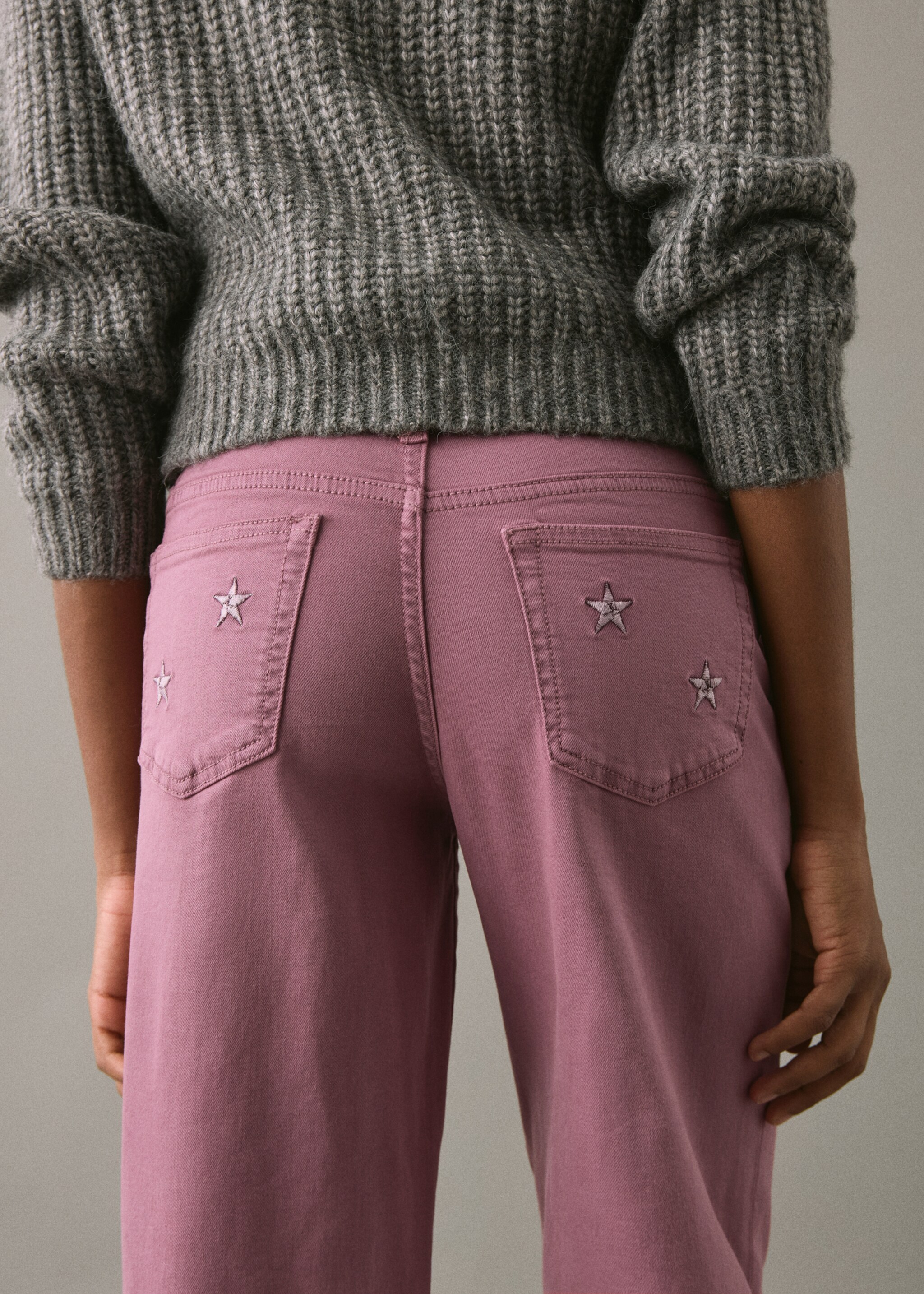 Straight-fit jeans with stars - Details of the article 1, Pastel Pink. Ref: 17011198-00.