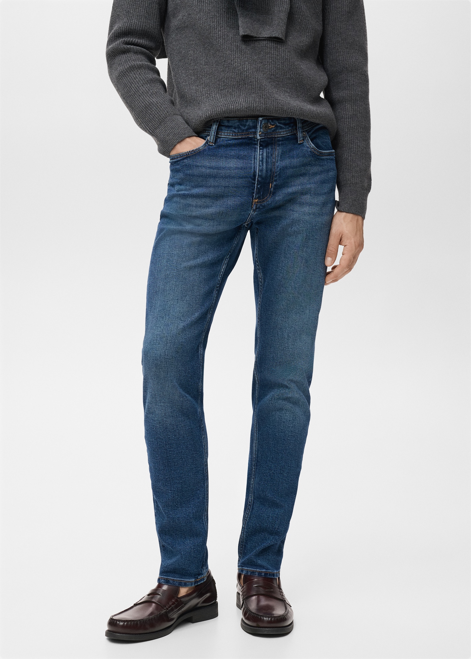 Jan slim-fit faded dark-wash jeans Men MANGO Philippines