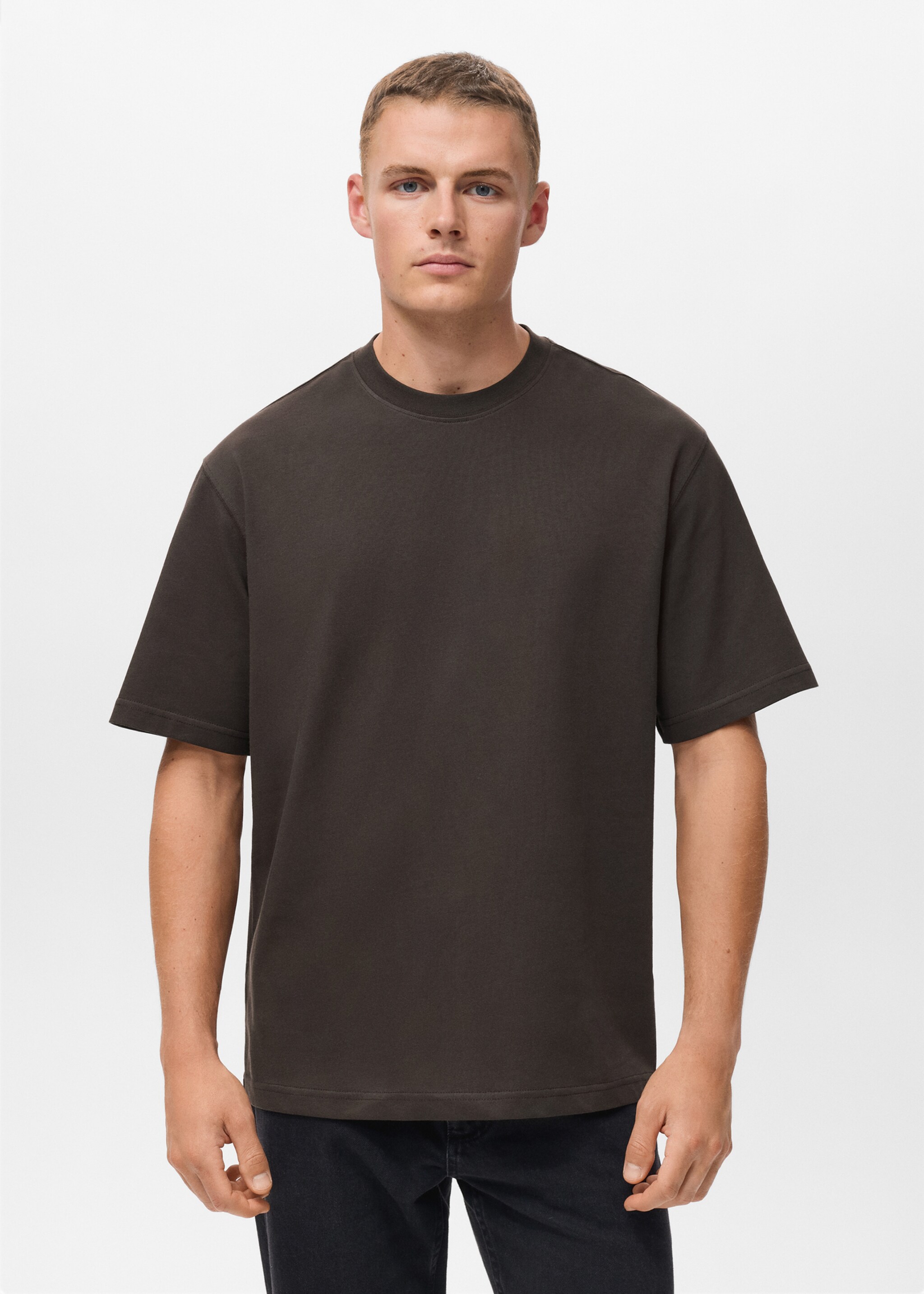 Relaxed Fit-T-Shirt aus 100 % Baumwolle - Mittlere Ansicht, Schokolade. Ref: 17011240-00.