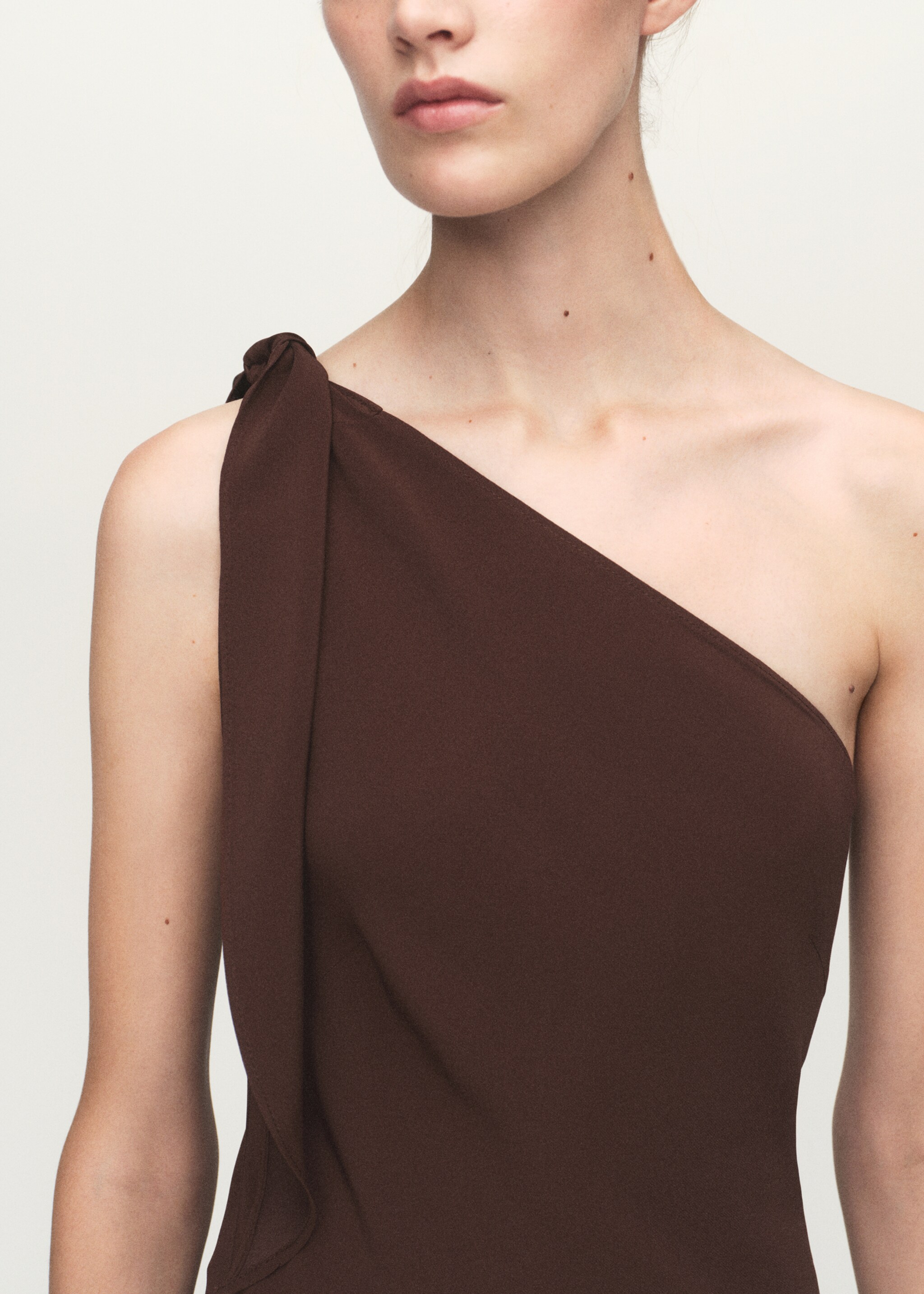 Asymmetrical dress with knot strap - Details of the article 1, Burnt Orange. Ref: 17011268-00.