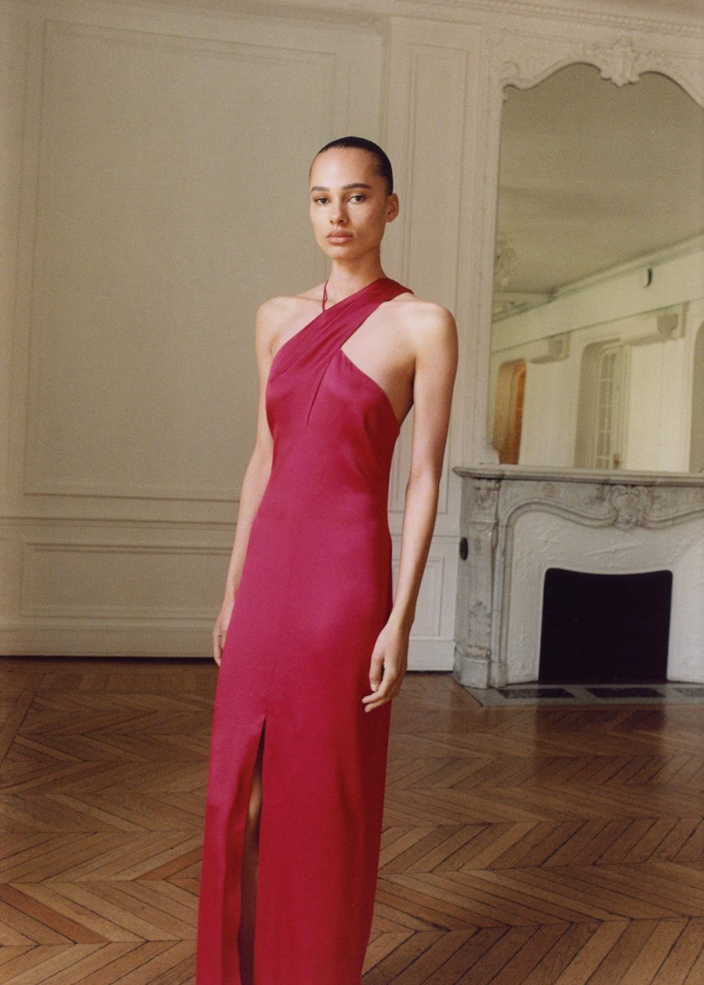 Cross-neckline slit dress