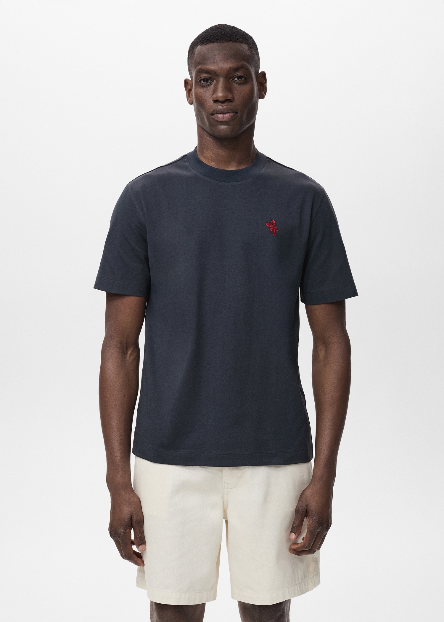 100% cotton t-shirt with embroidered detail Men MANGO Philippines