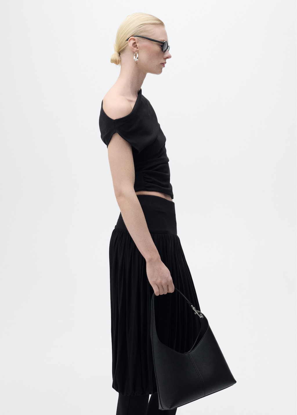 Cotton top with asymmetrical neckline