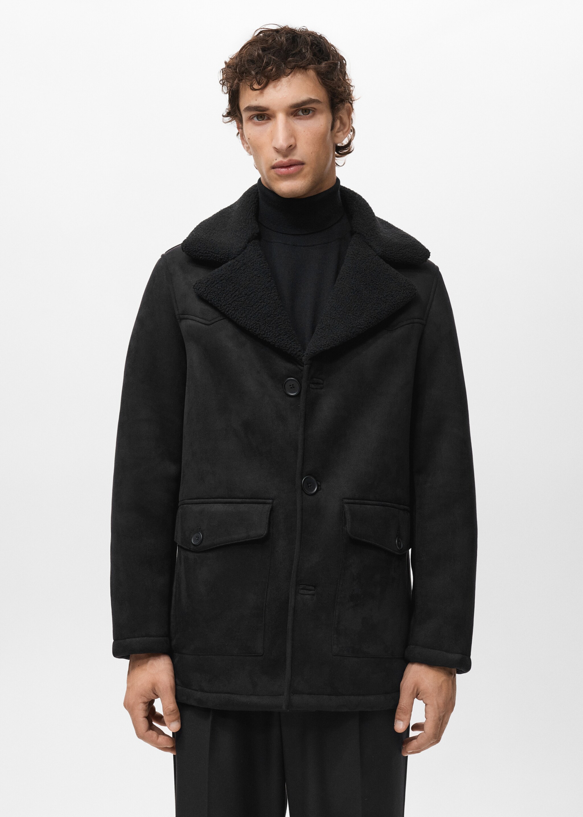 Blouson double face moutonné - Plan moyen, Noir. Ref: 17011520-00.