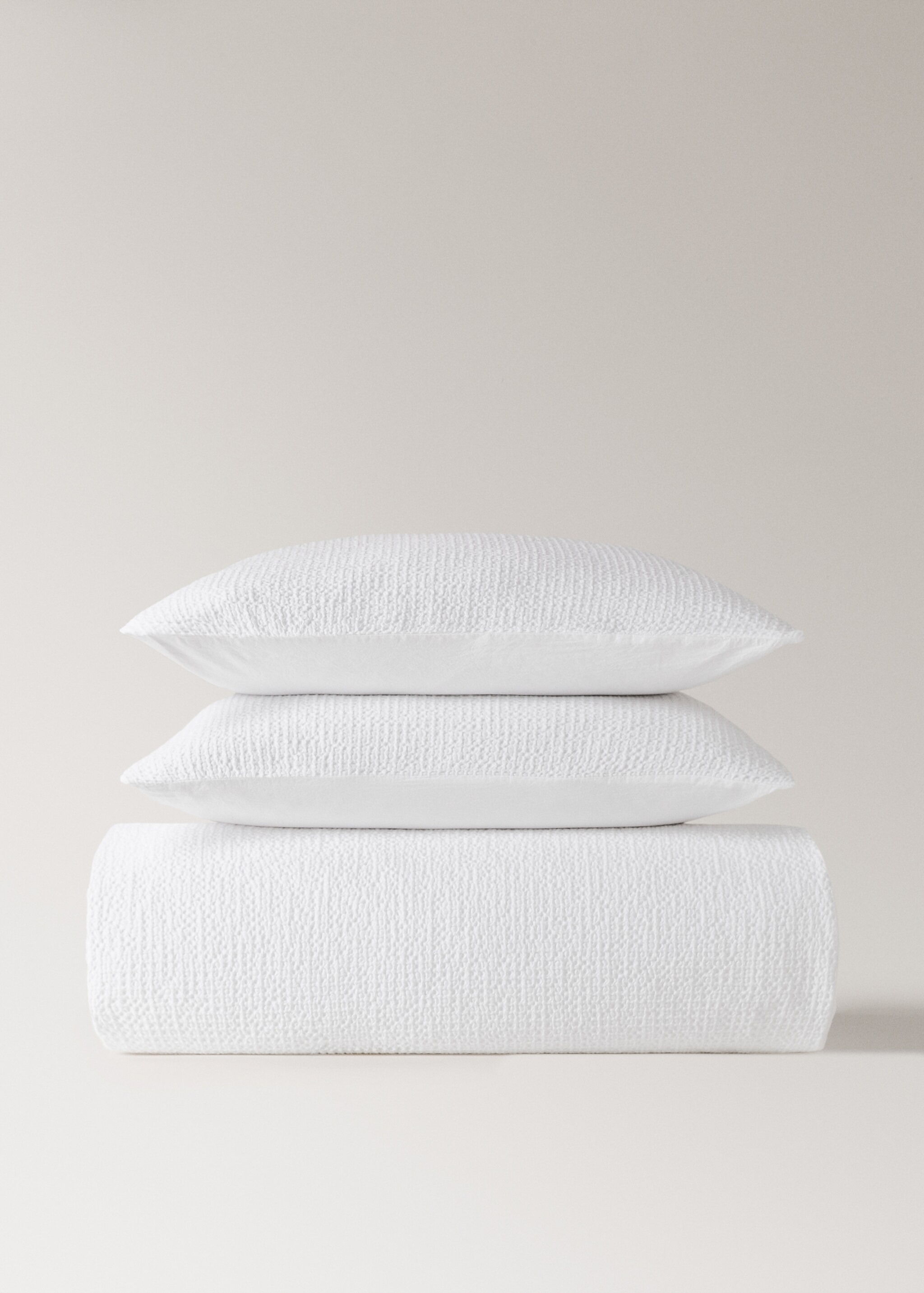 Bettbezug aus Baumwoll-Perkal in Waffel-Optik für 150/160 cm Bett - Artikel ohne Model, Weiß. Ref: 17011554-00.